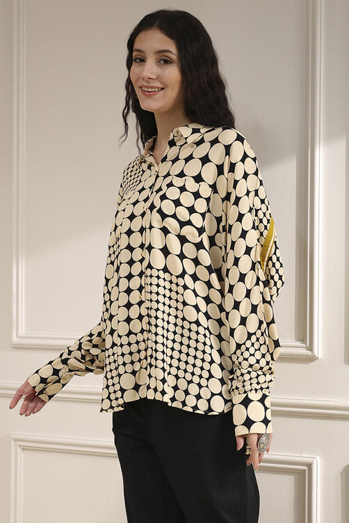 Ivory Viscose Asymmetric Printed Top image number 2