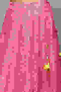 Fuschia & Lime Green Cotton Blend Lehenga Set image number 2