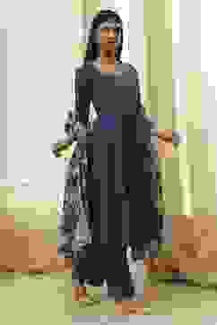 Blue Cotton Foil Printed Anarkali Suit Set image number 5