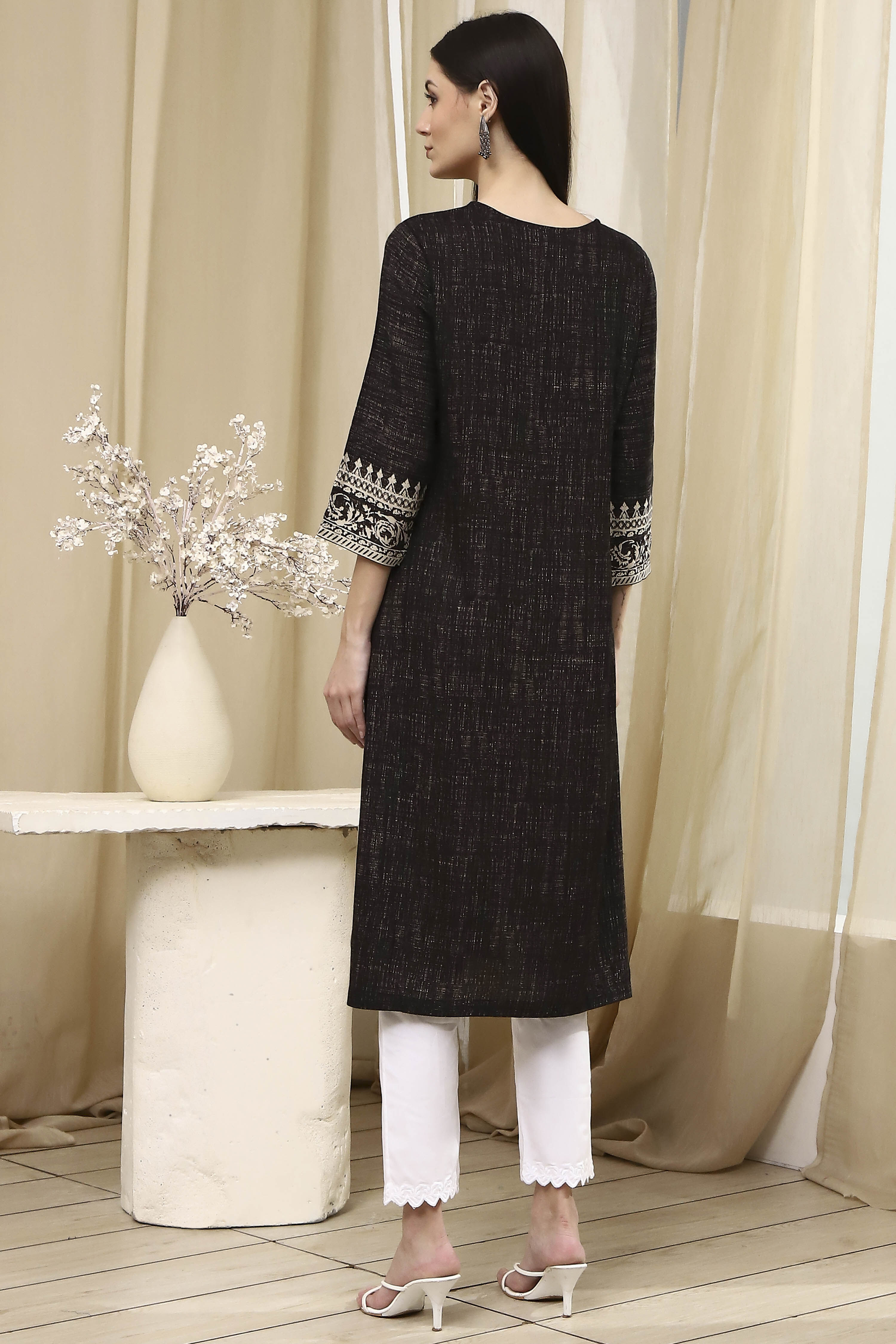 Black Printed Straight Kurta image number 3