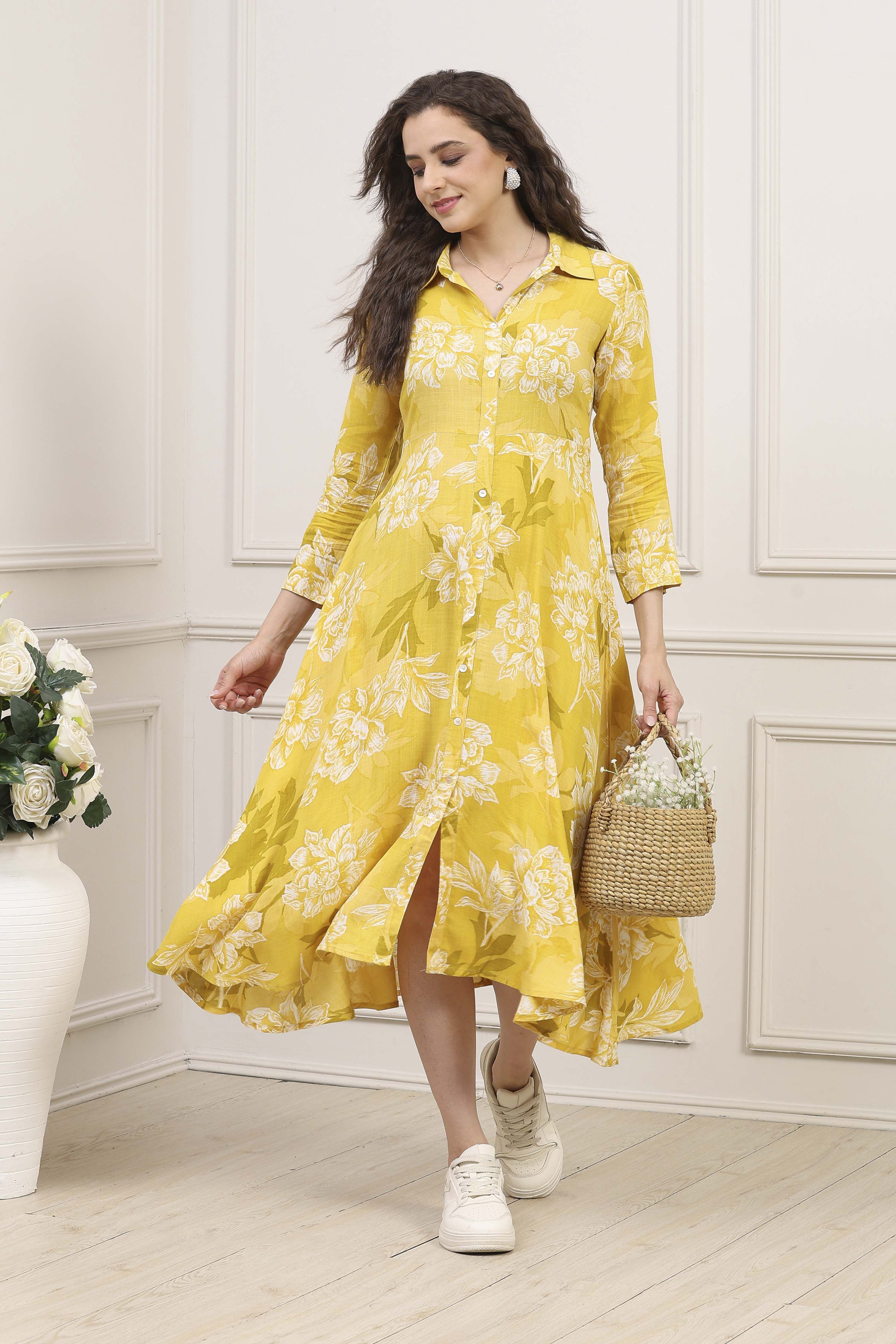 Olive Rayon Printed Straight DressOlive Rayon Printed Straight Dress-image-40