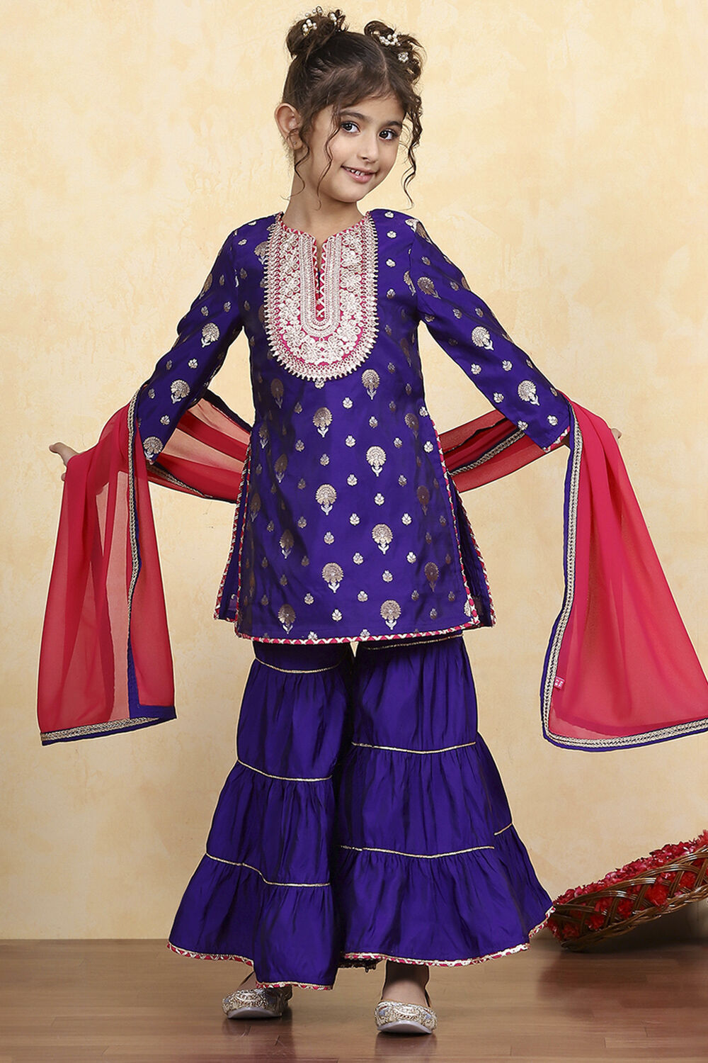 biba Purple Brocade Short Kurta Suit SetPurple Brocade Short Kurta Suit Set-picture-558
