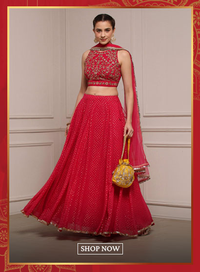 Fuchsia Polyester Printed Lehenga Set