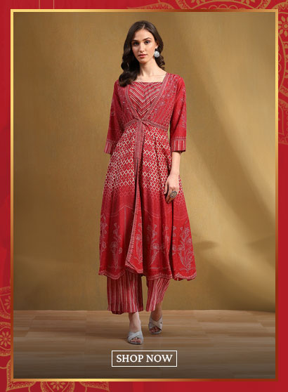 Red Modal Festive Anarkali Fusion Suit Set