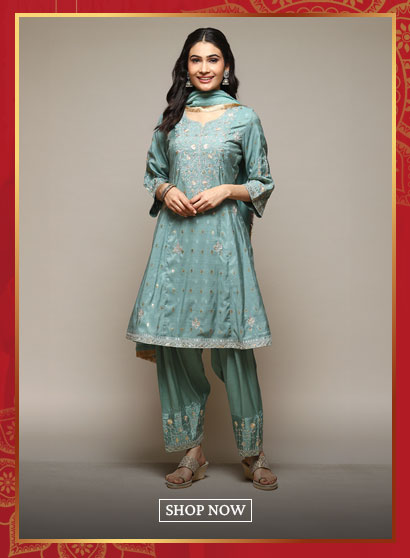 Sap Green Cotton Blend Kalidar Kurta Salwar Suit Set