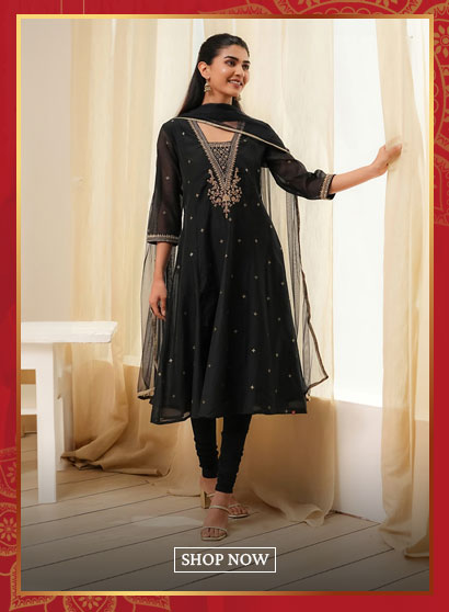 Black Poly Modal Kalidar Suit Set