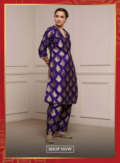 Purple Art Silk Straight Kurta Set
