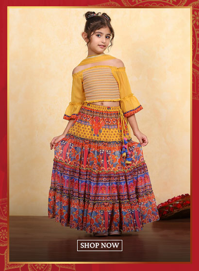 Assorted Polyester Printed Tiered Lehenga Set