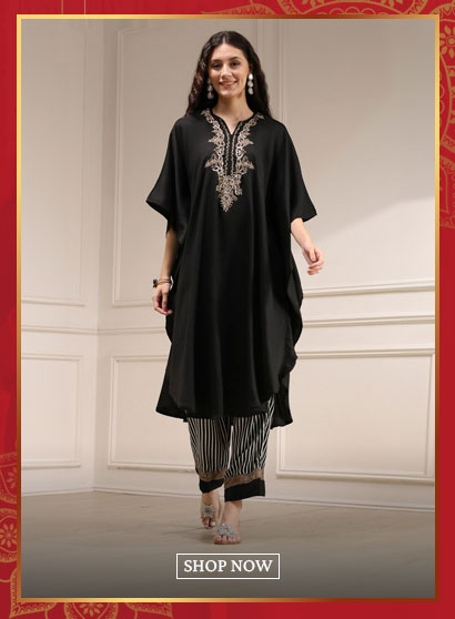 Black Modal Solid Kaftan Fusion Kurta Set