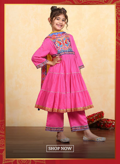 Pink Cotton Printed Tiered Suit Set