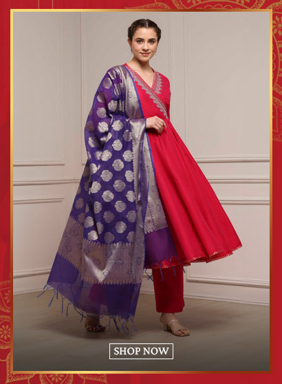 Fuchsia Polyester Blend Anarkali Embroidered Suit Set