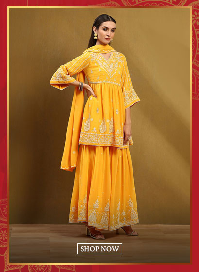 Yellow Georgette Gathered Suit Set