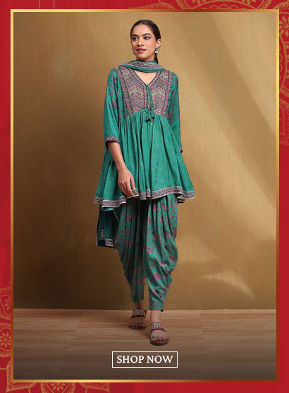 Green Muslin Printed Peplum Suit Set
