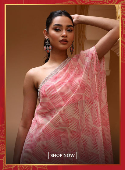 Pink Viscose Georgette Printed One-Shoulder Kurta Set