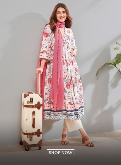 Off-White Cotton Floral Gathered Suit Set