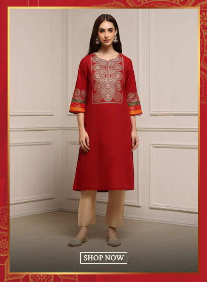 Red Cotton Straight Kurta