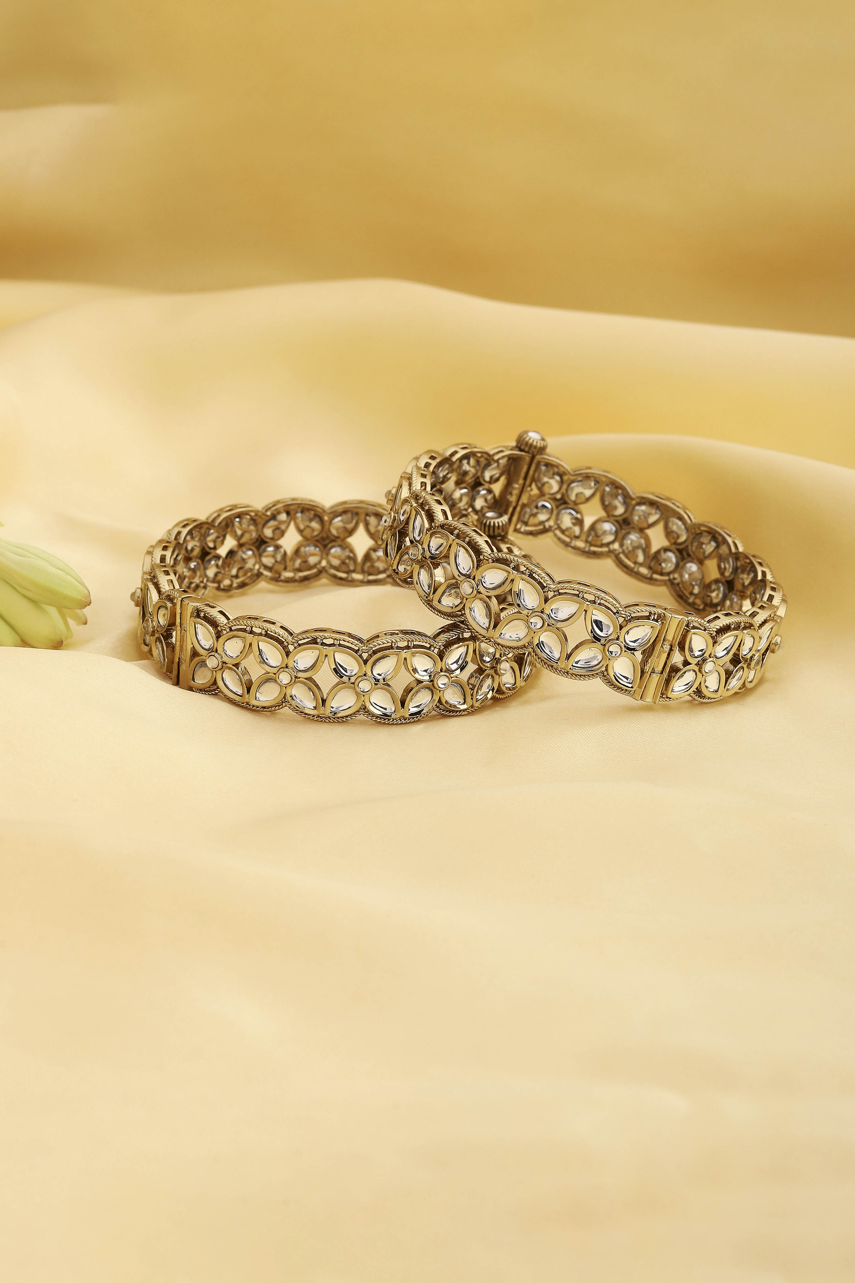 White Gold Plated Brass Studded Bangles image number 0