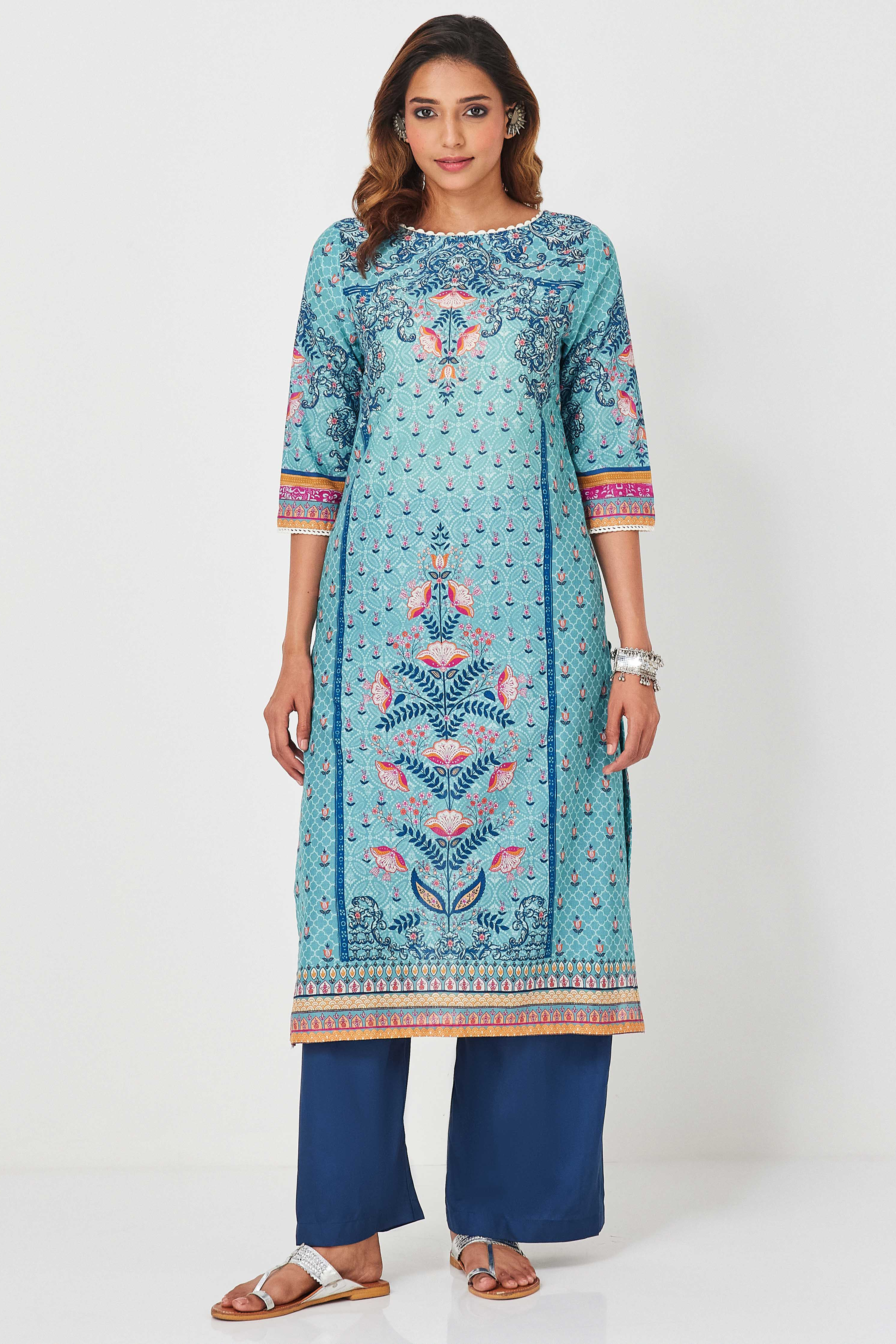 Navy Viscose Rayon Straight Palazzo image number 6