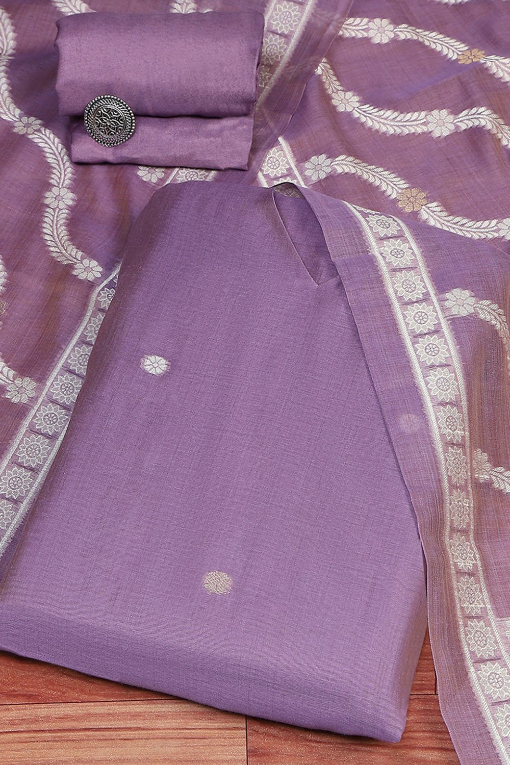 Lavender Chanderi Weave Unstitched Suit Set image number 0