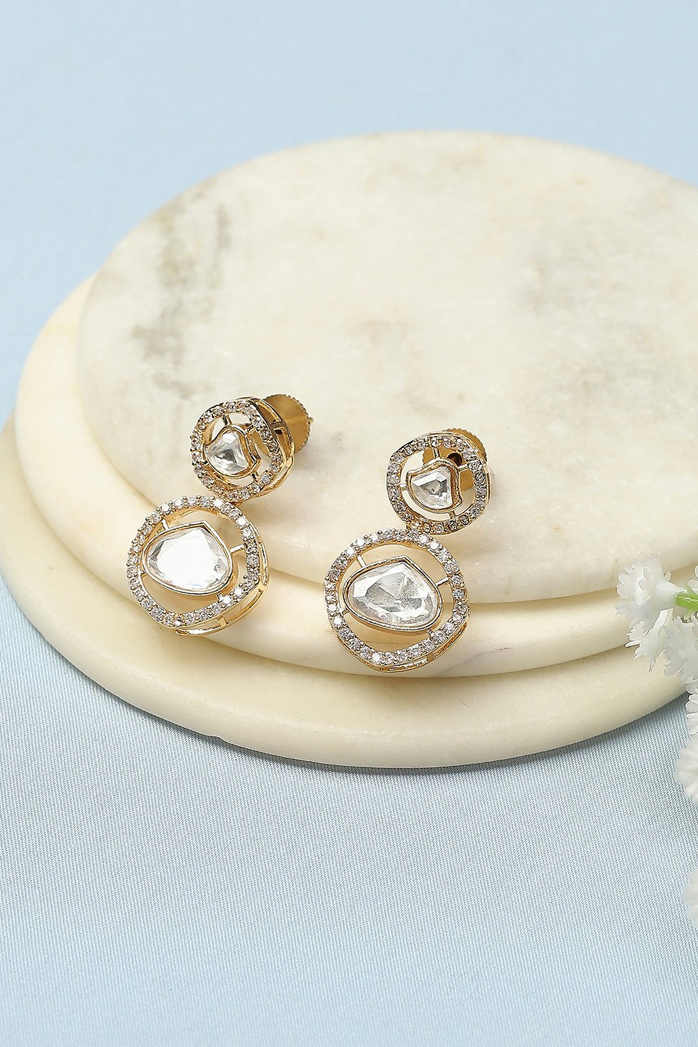 White Kundan Festive Drop & Danglers image number 0