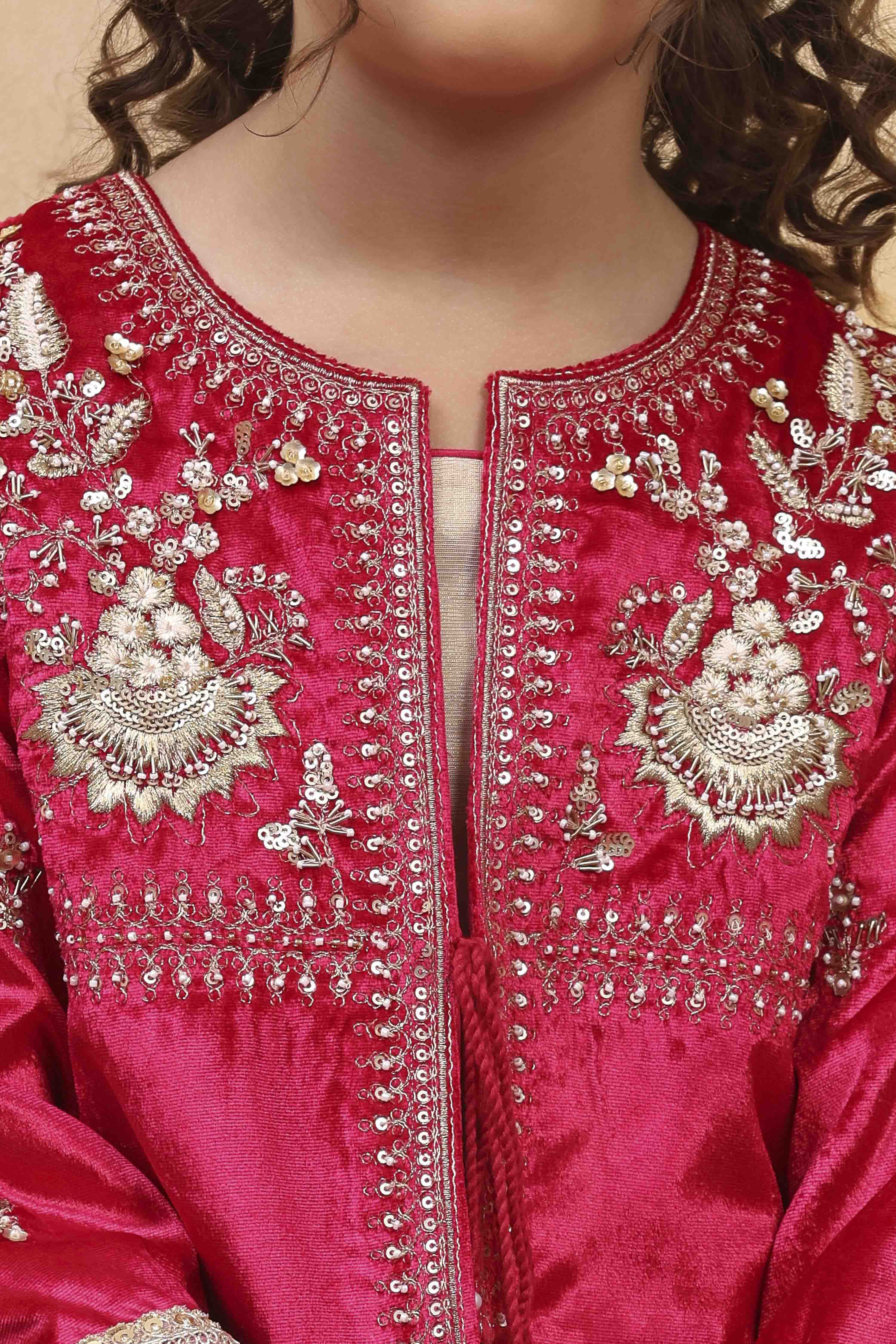 Red Cotton Yarndyed Front open Suit Set image number 1