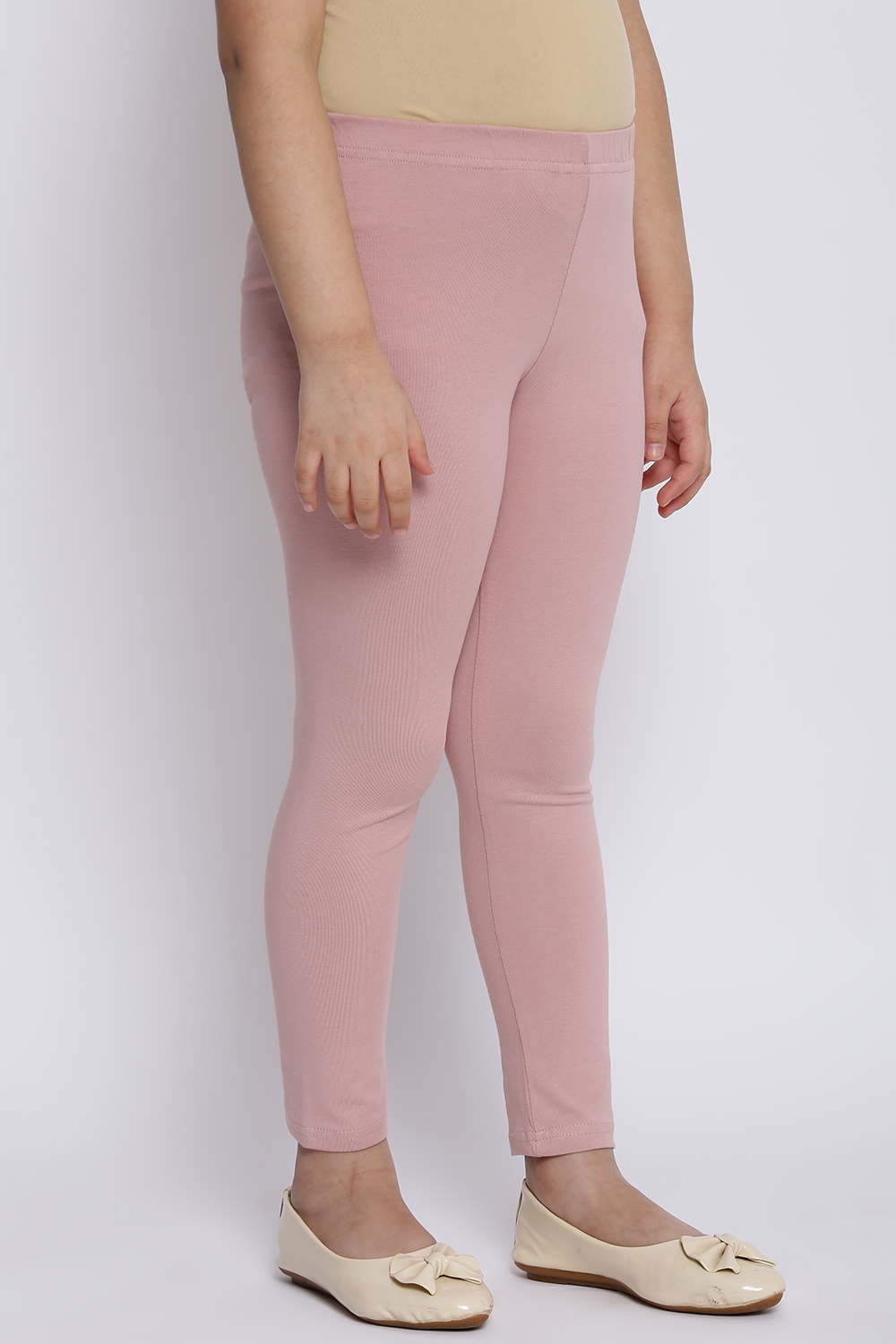 Pale Pink Cotton Lycra Solid Leggings image number 0