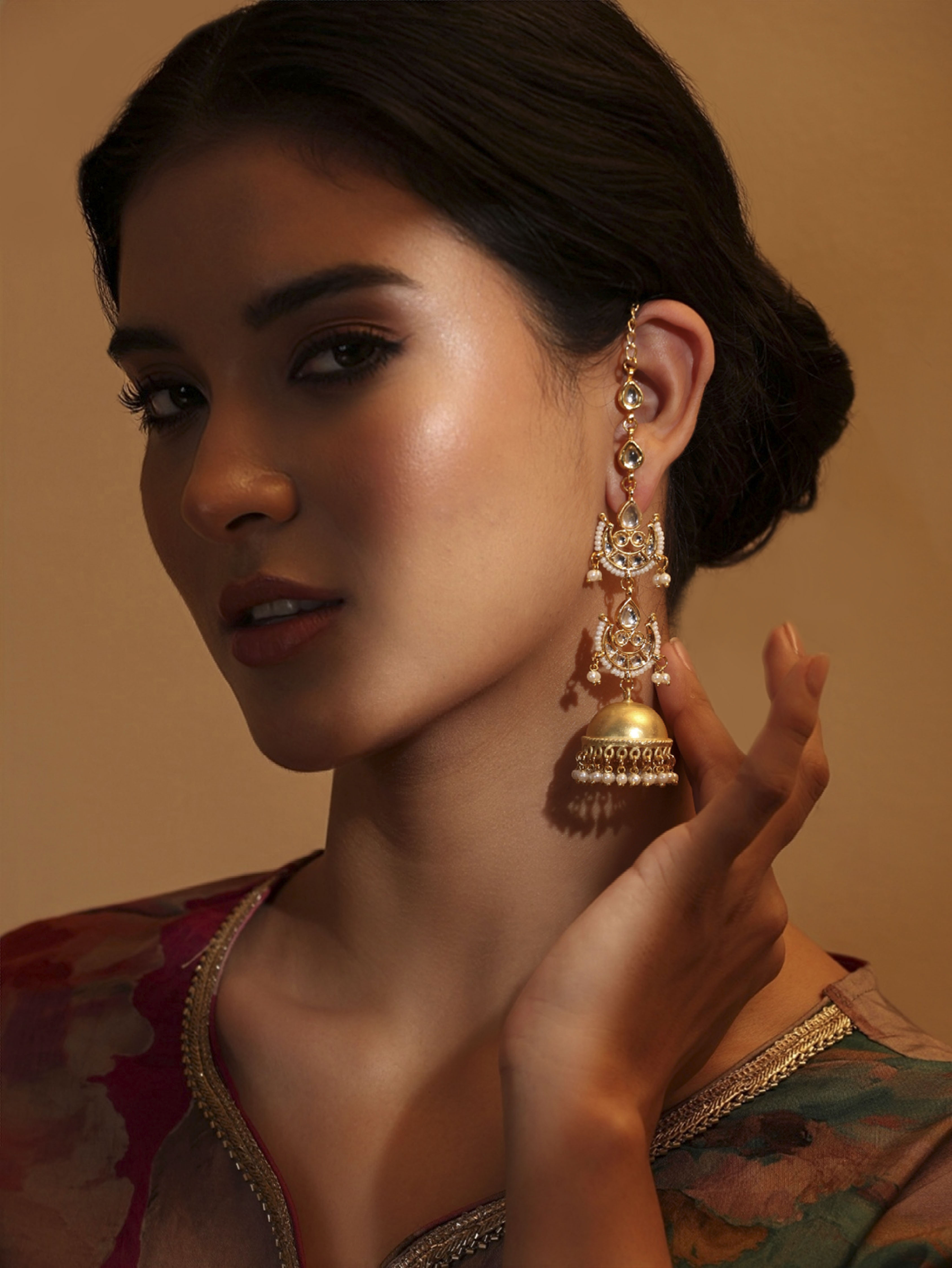 White Gold Plated Brass Kaanchain Earrings image number 1