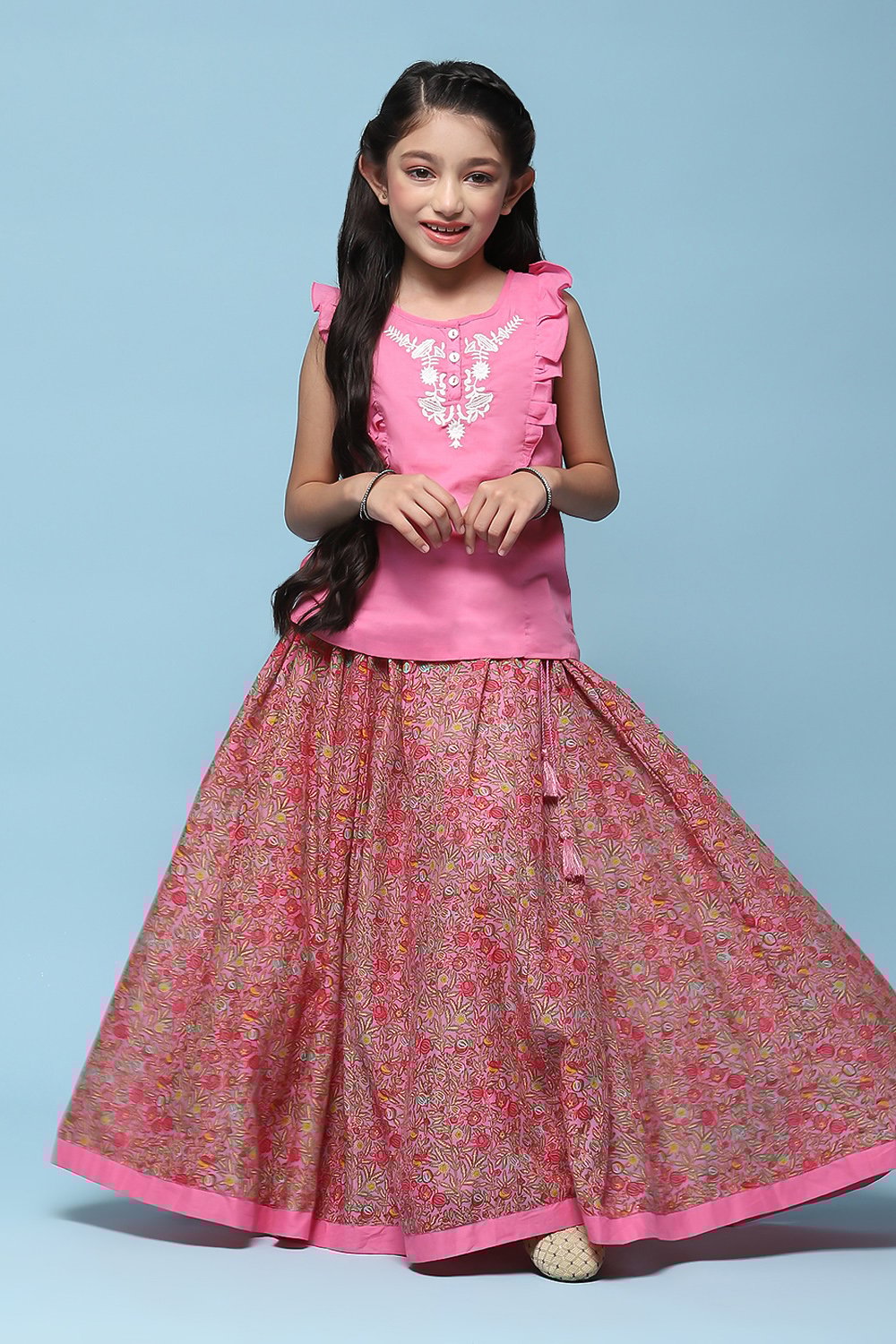 Purple Cotton Straight Printed Kurta Skirt Suit Set image number 0