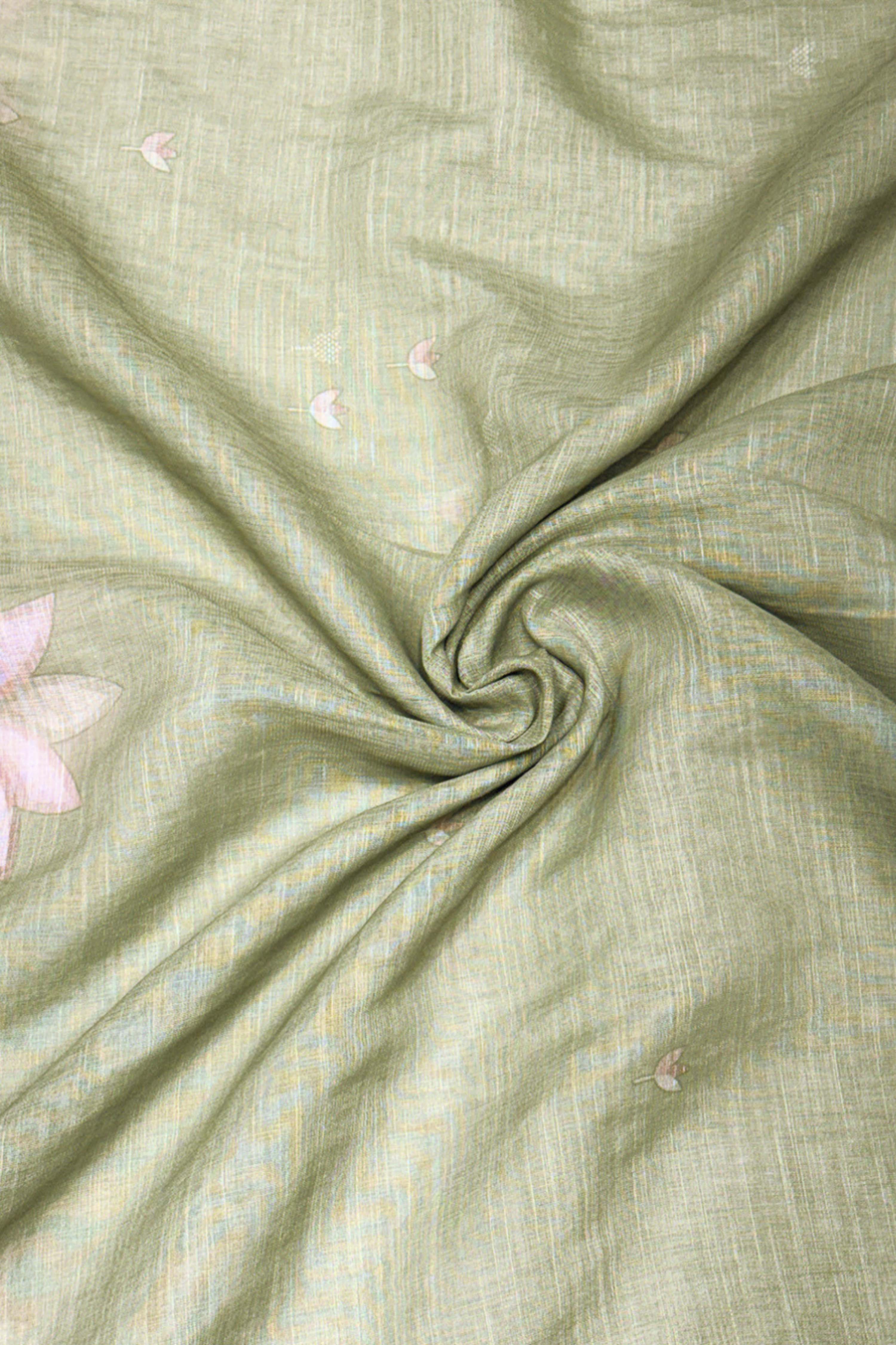 Peach Linen Printed Unstitched Suit Set image number 4