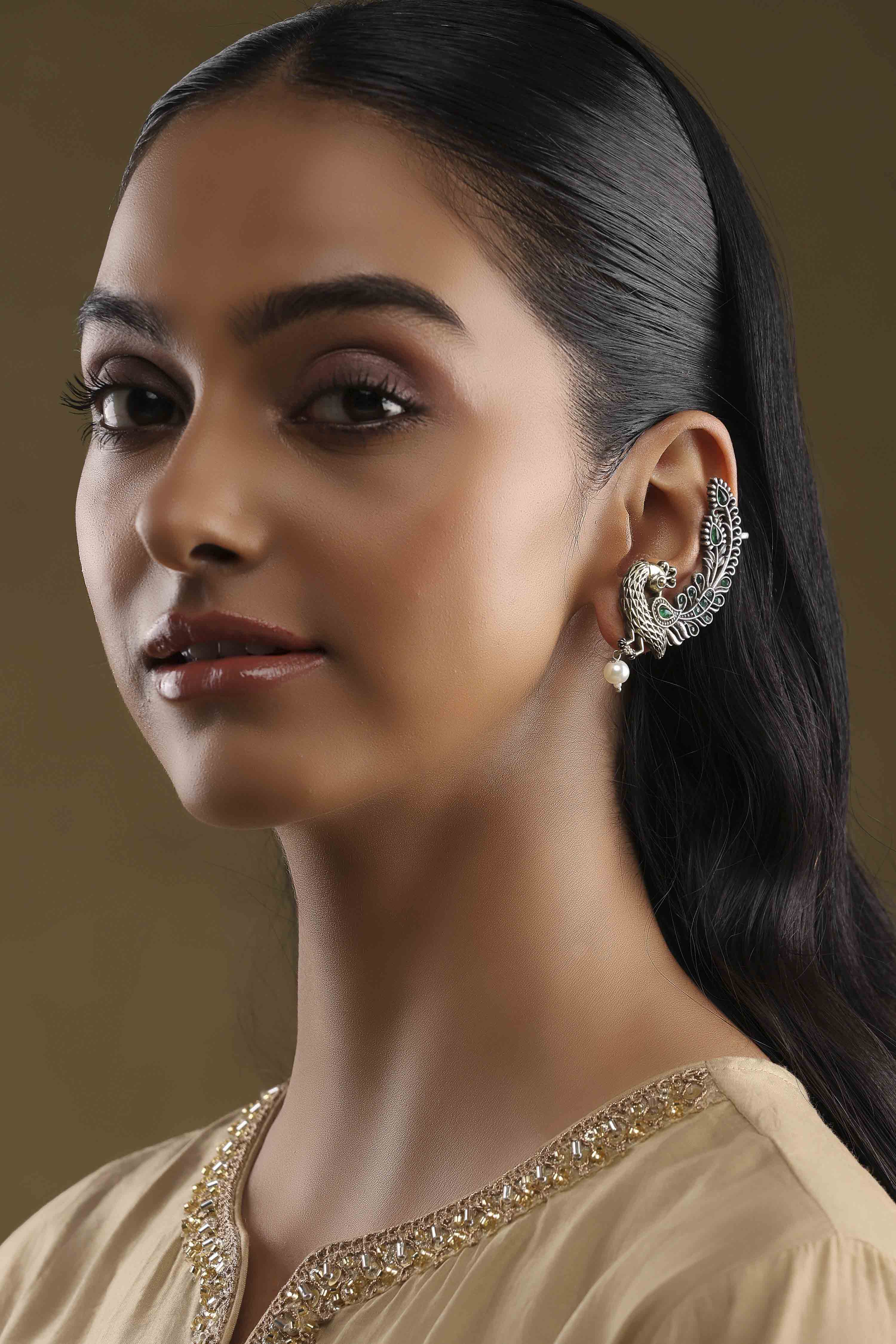 Green Brass Earcuff image number 3