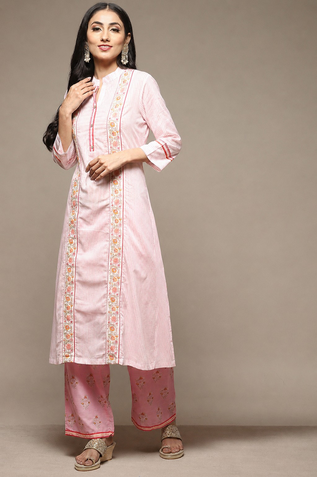 Teal Cotton A-Line Kurta Palazzo Suit Set image number 0
