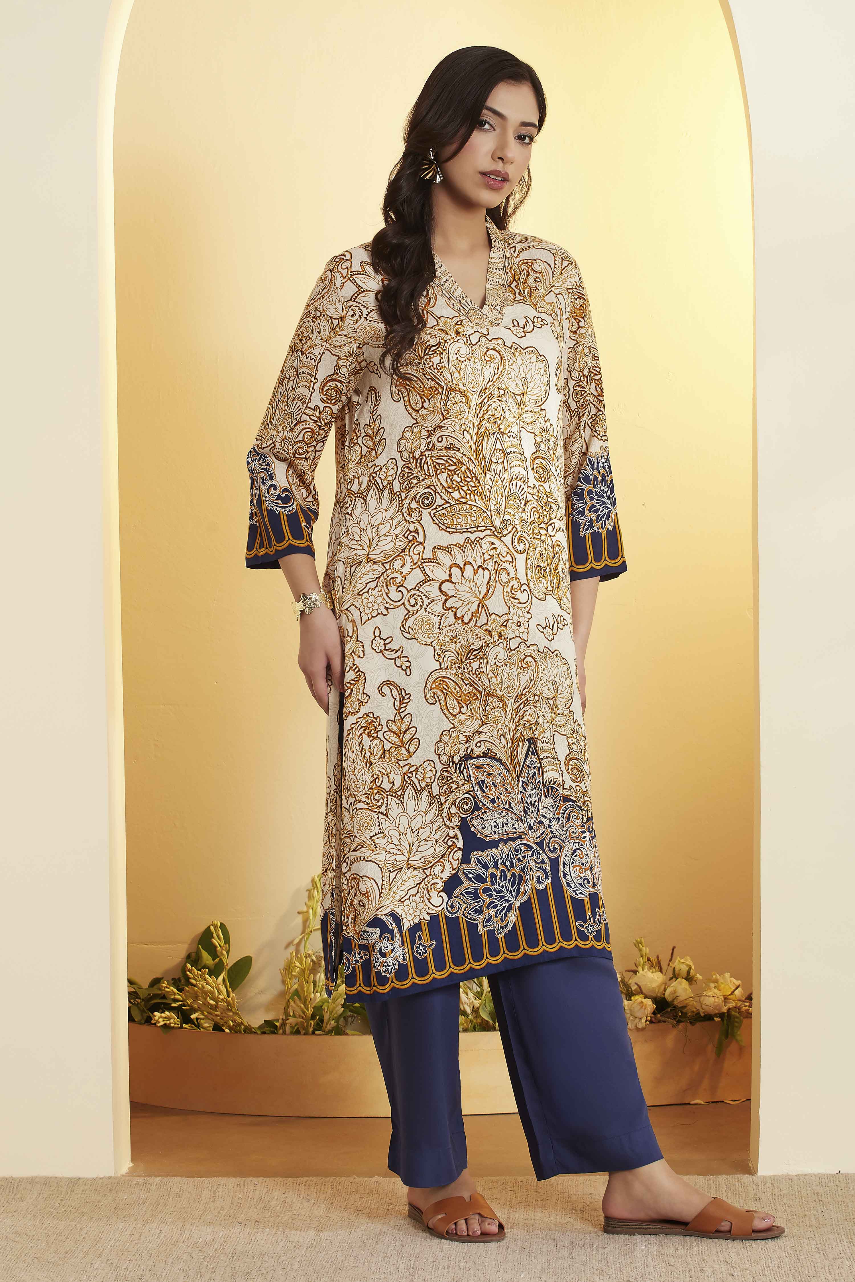 Navy Viscose Rayon Straight Kurta image number 3