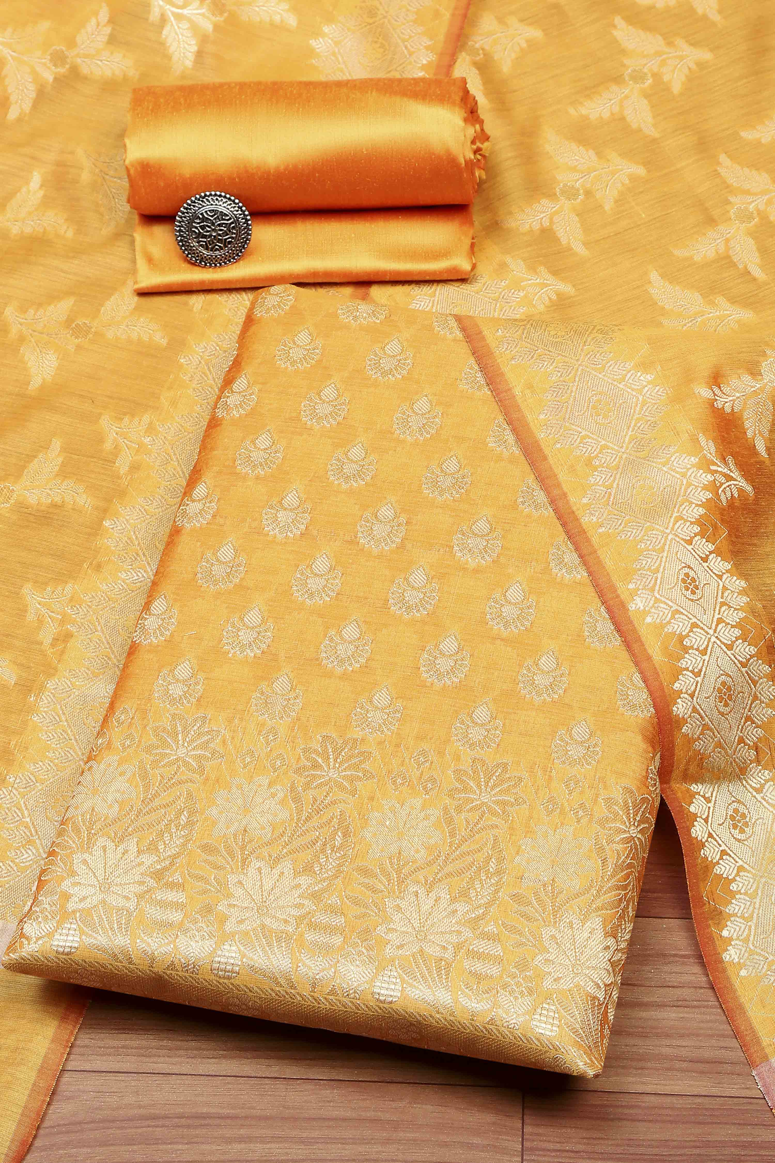 Blue Cotton Printed Embroidered Unstitched Suit Set image number 0