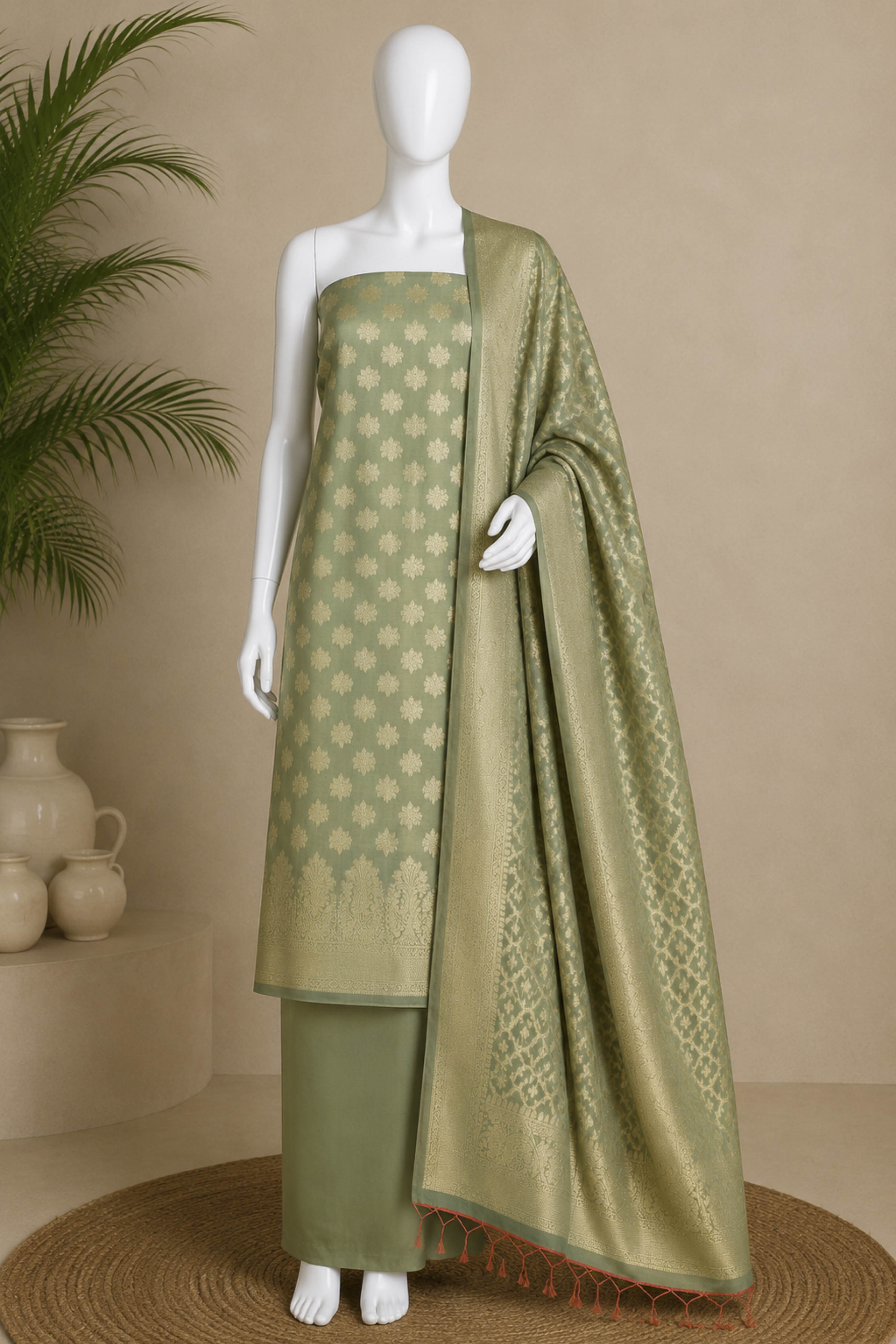 Pink Chanderi Silk Printed Unstitched Suit Set image number 5