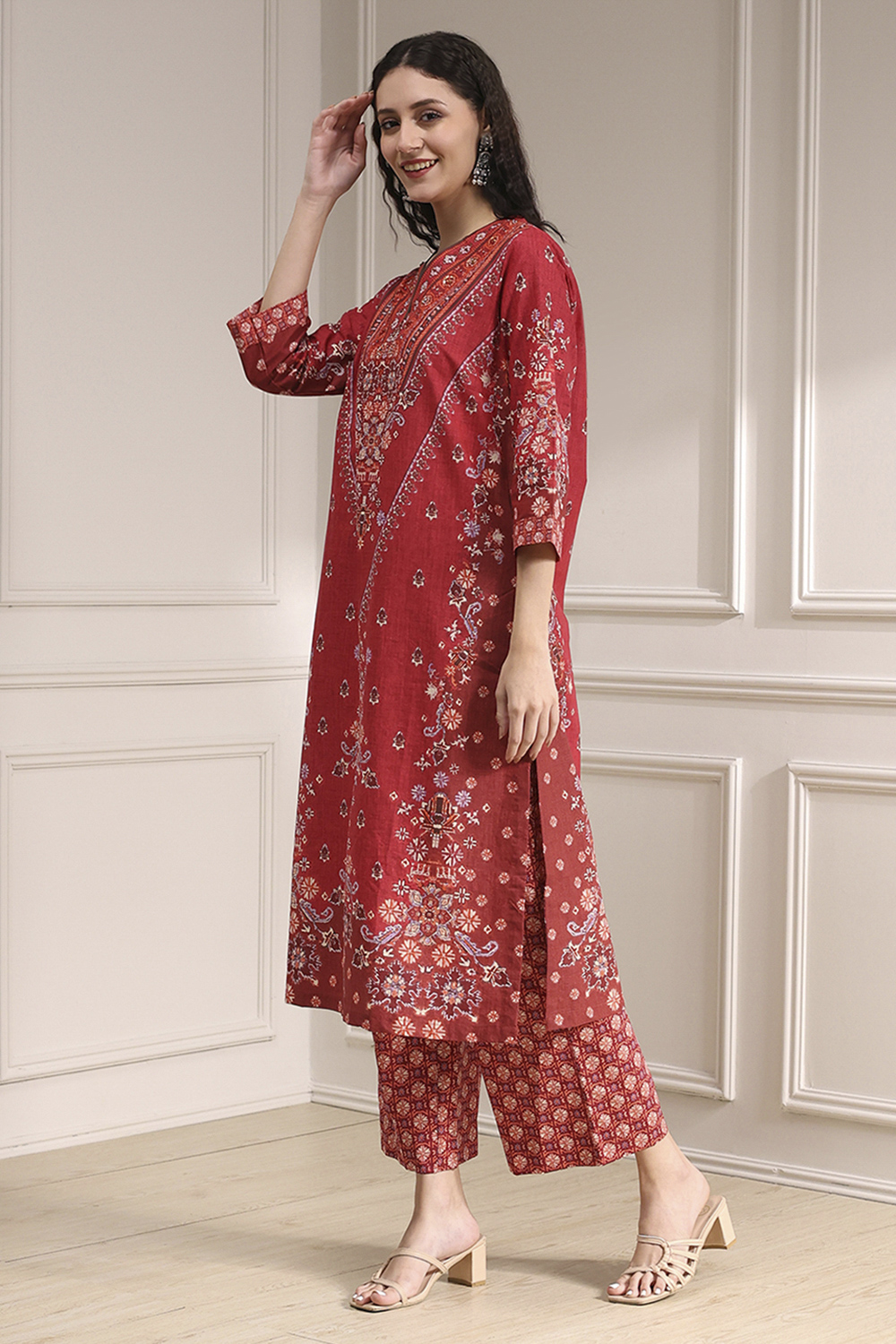 Blue Cotton Straight Printed Suit Set image number 3