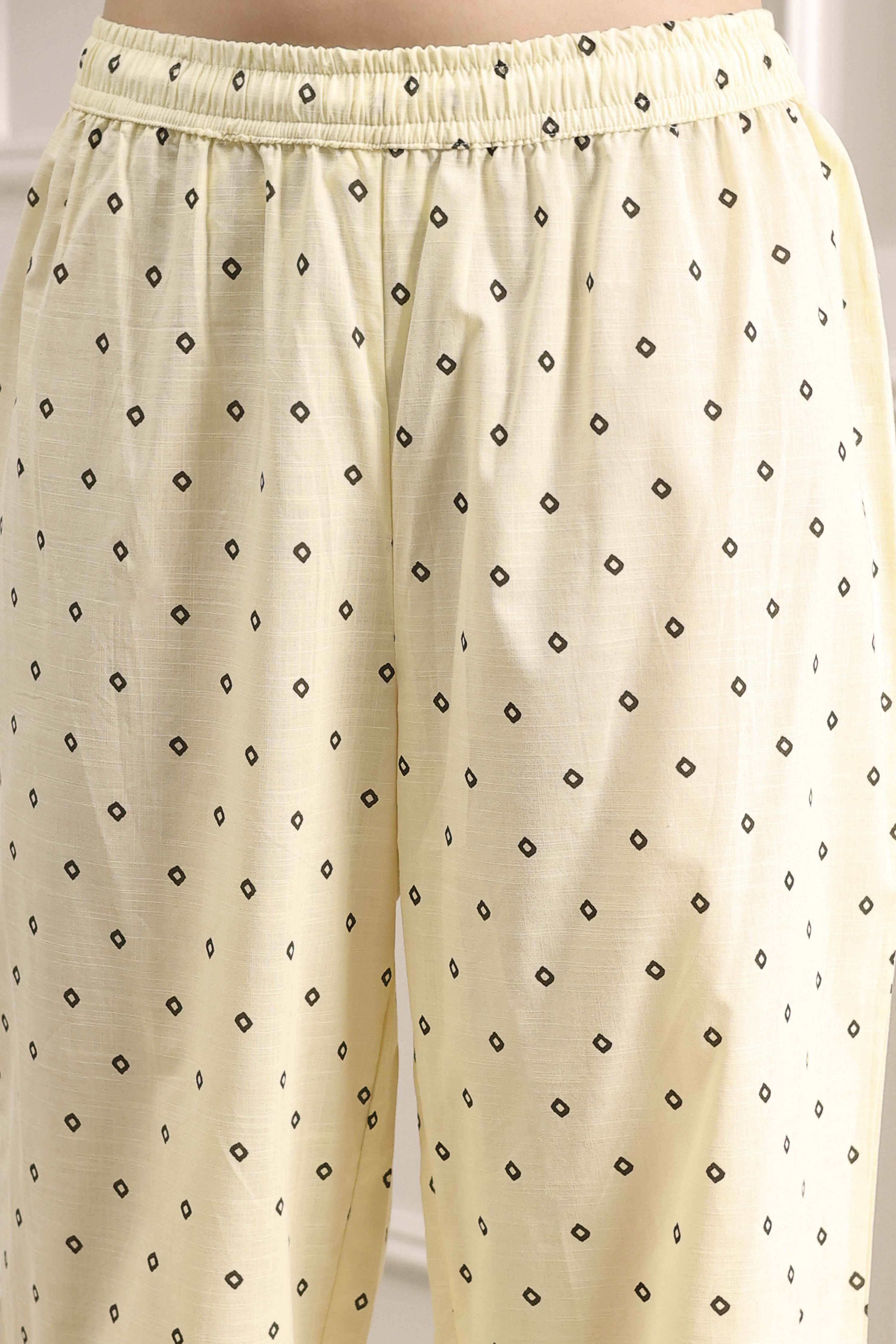Beige Cotton Printed A-Line Suit Set image number 2