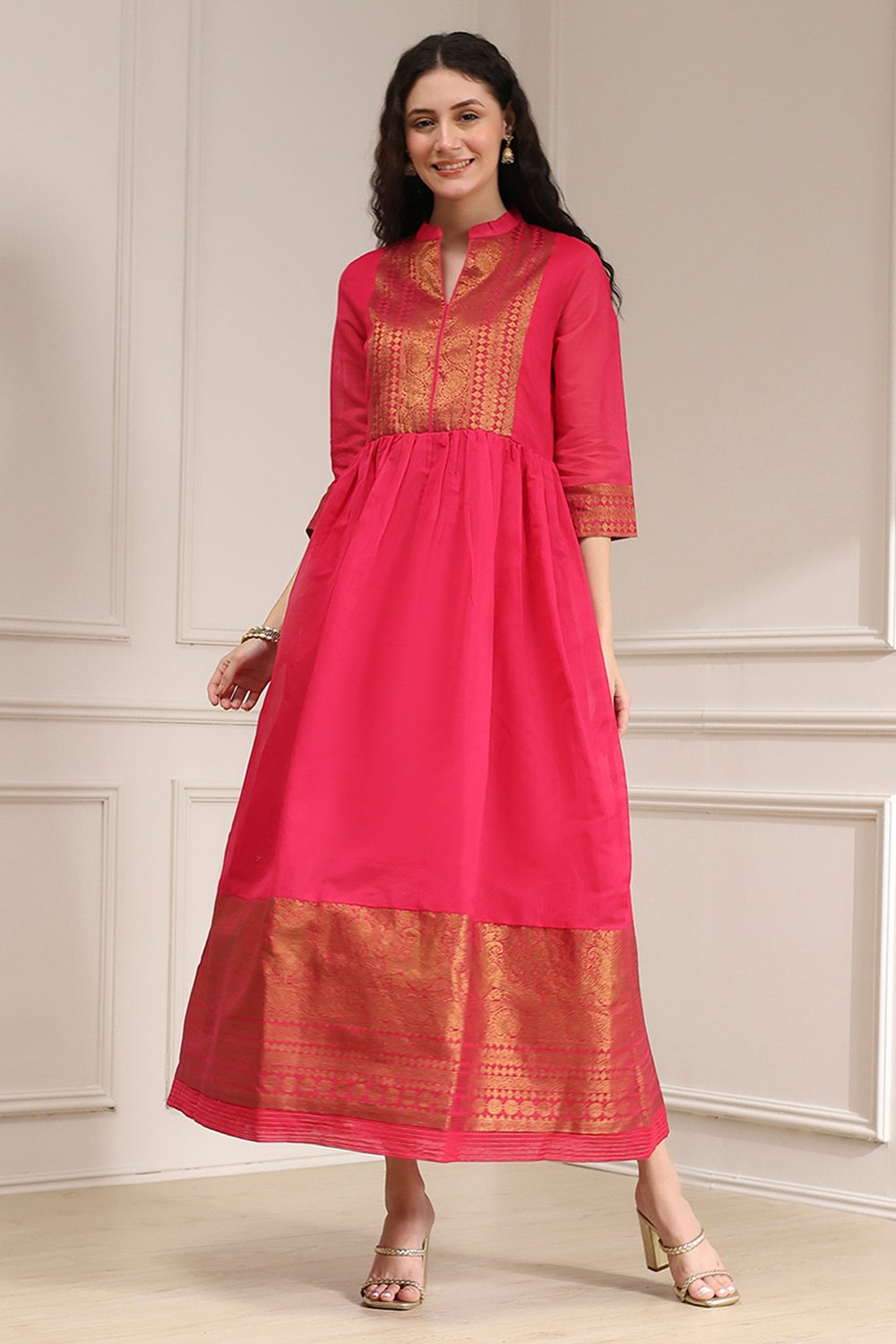 Green Yarn-Dyed Flared Kurta image number 5