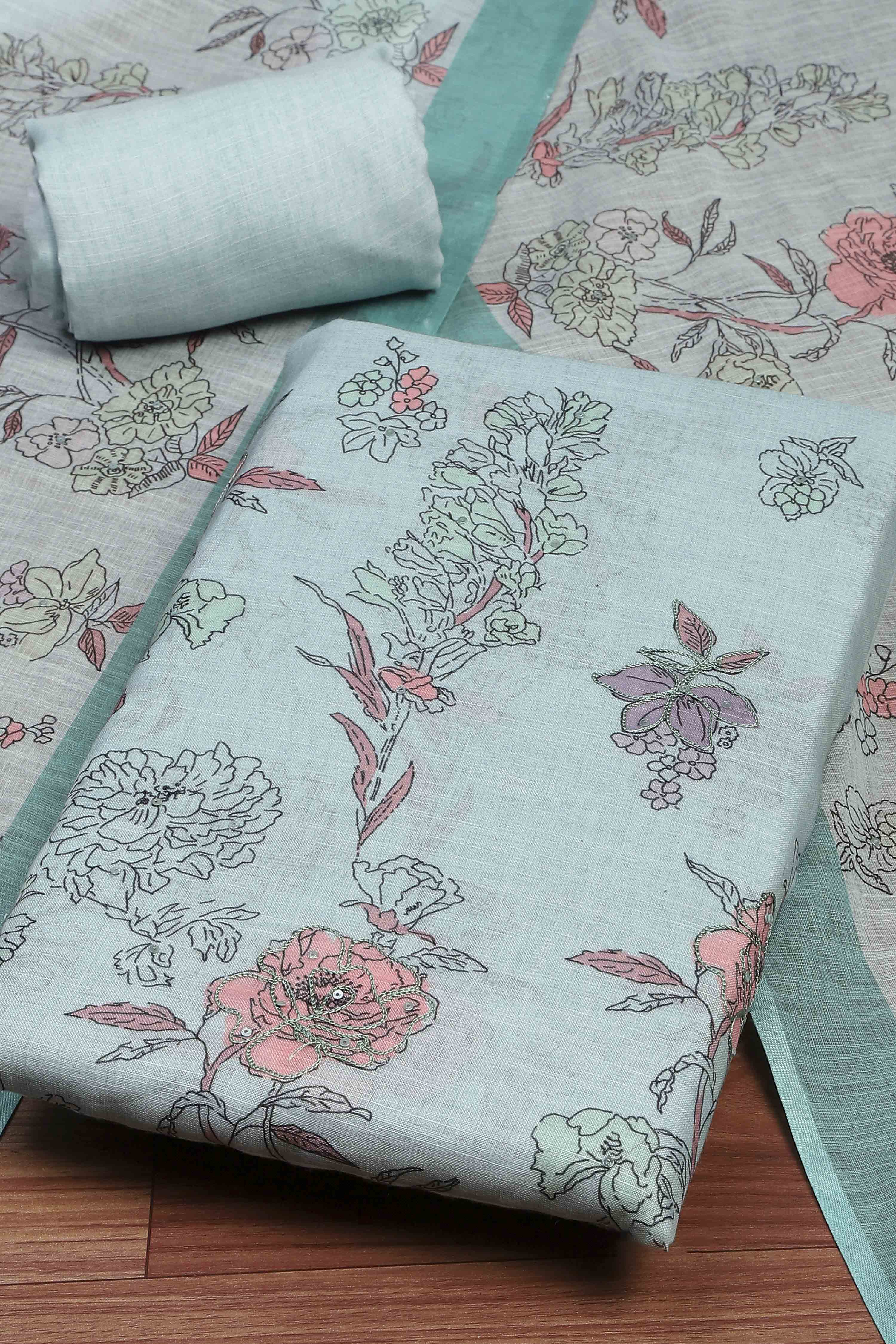 Pink Linen Unstitched Suit Set image number 1