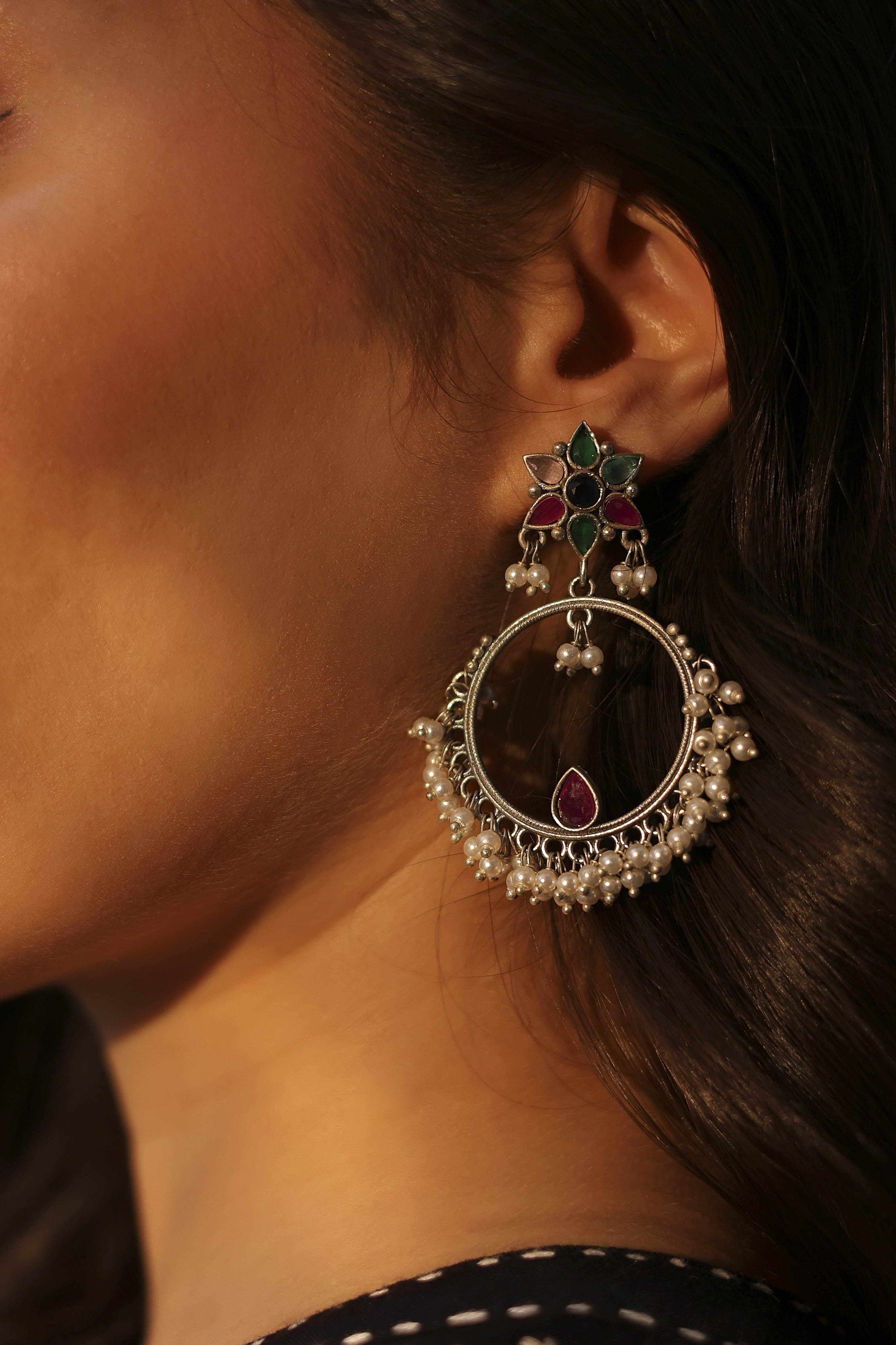 Multicolor Brass Oxidised Chaandbali image number 1