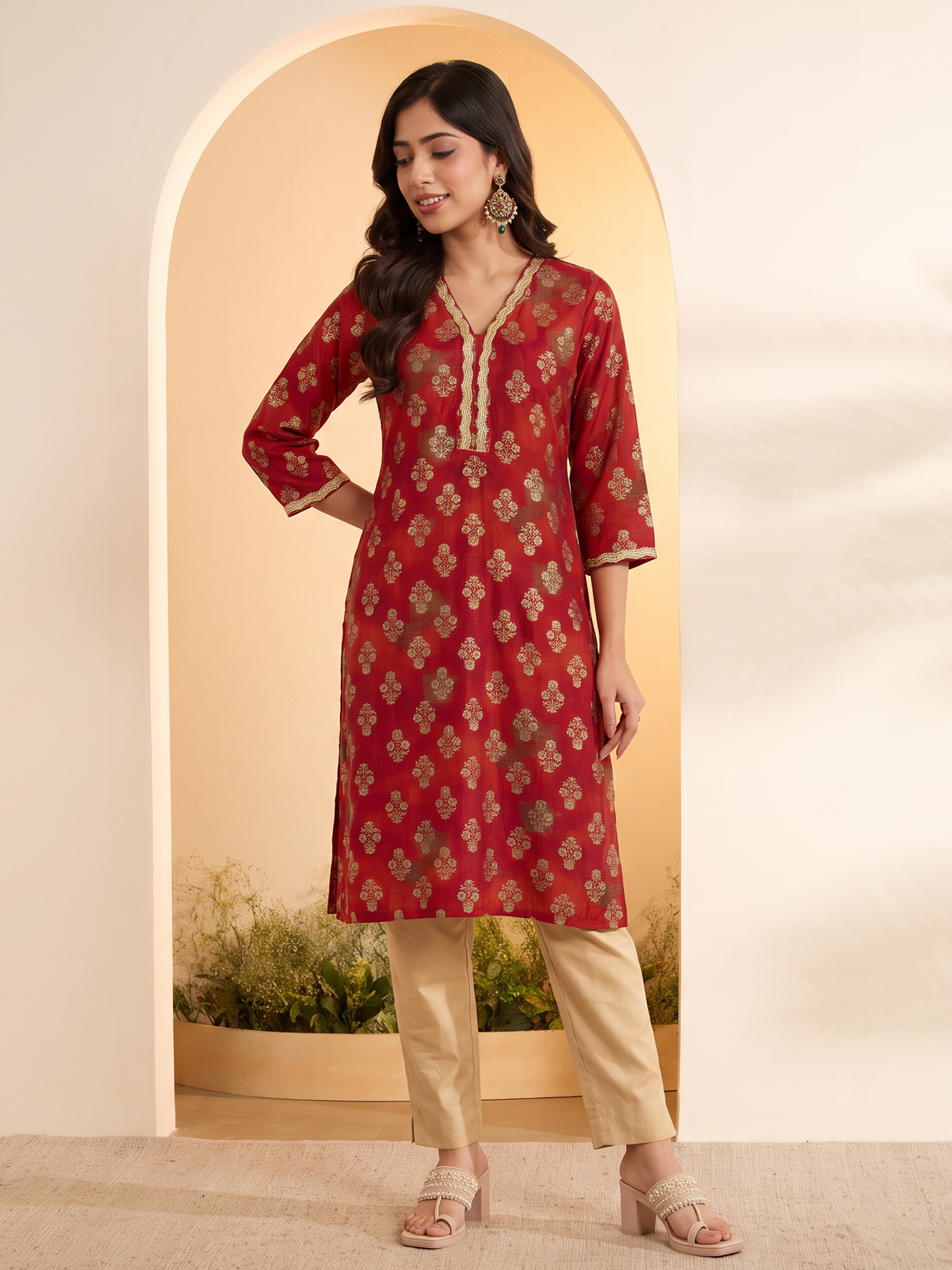 Navy Poly Viscose Straight Kurta image number 4
