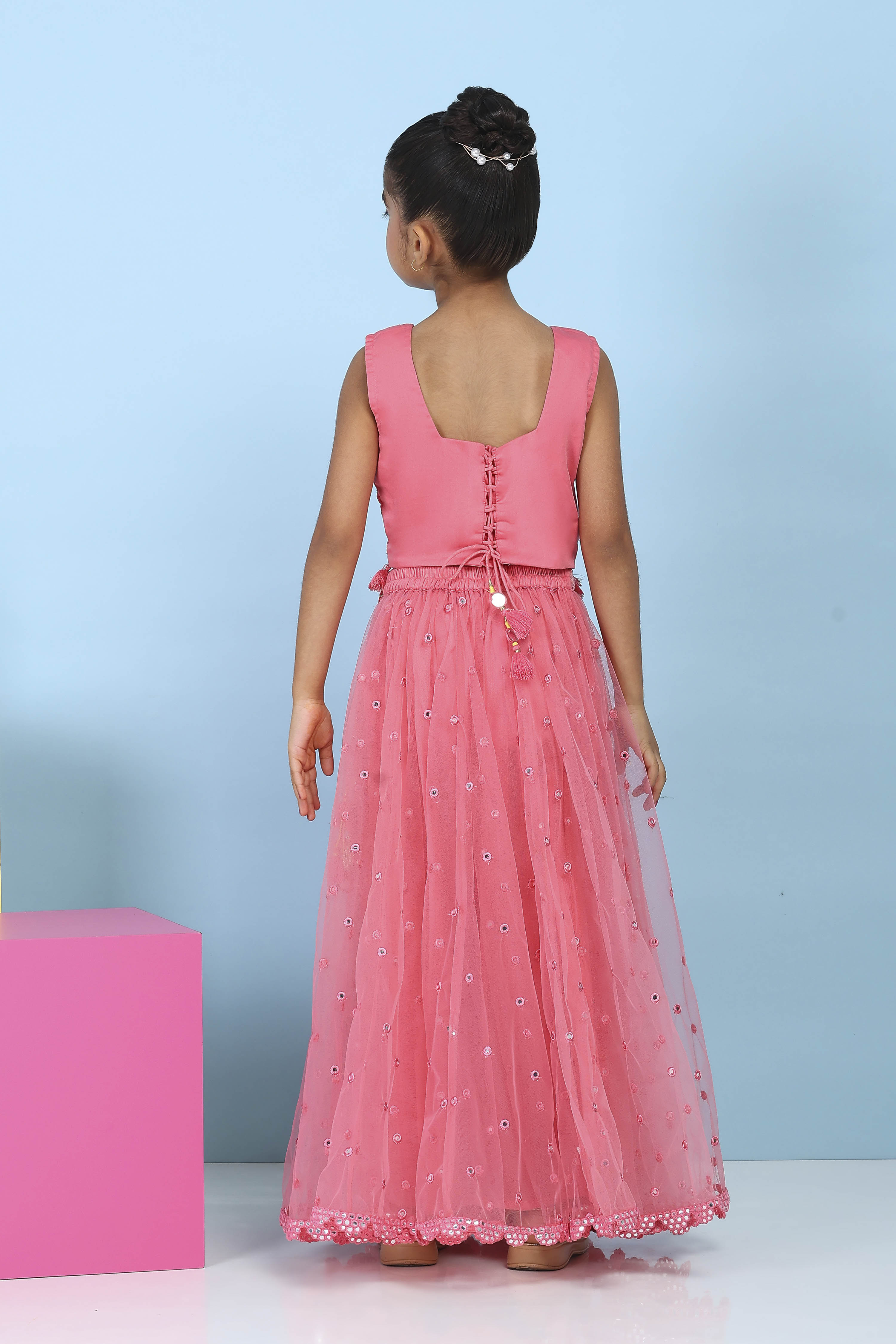 Pink Cotton Satin Solid Regular Lehenga Set image number 4