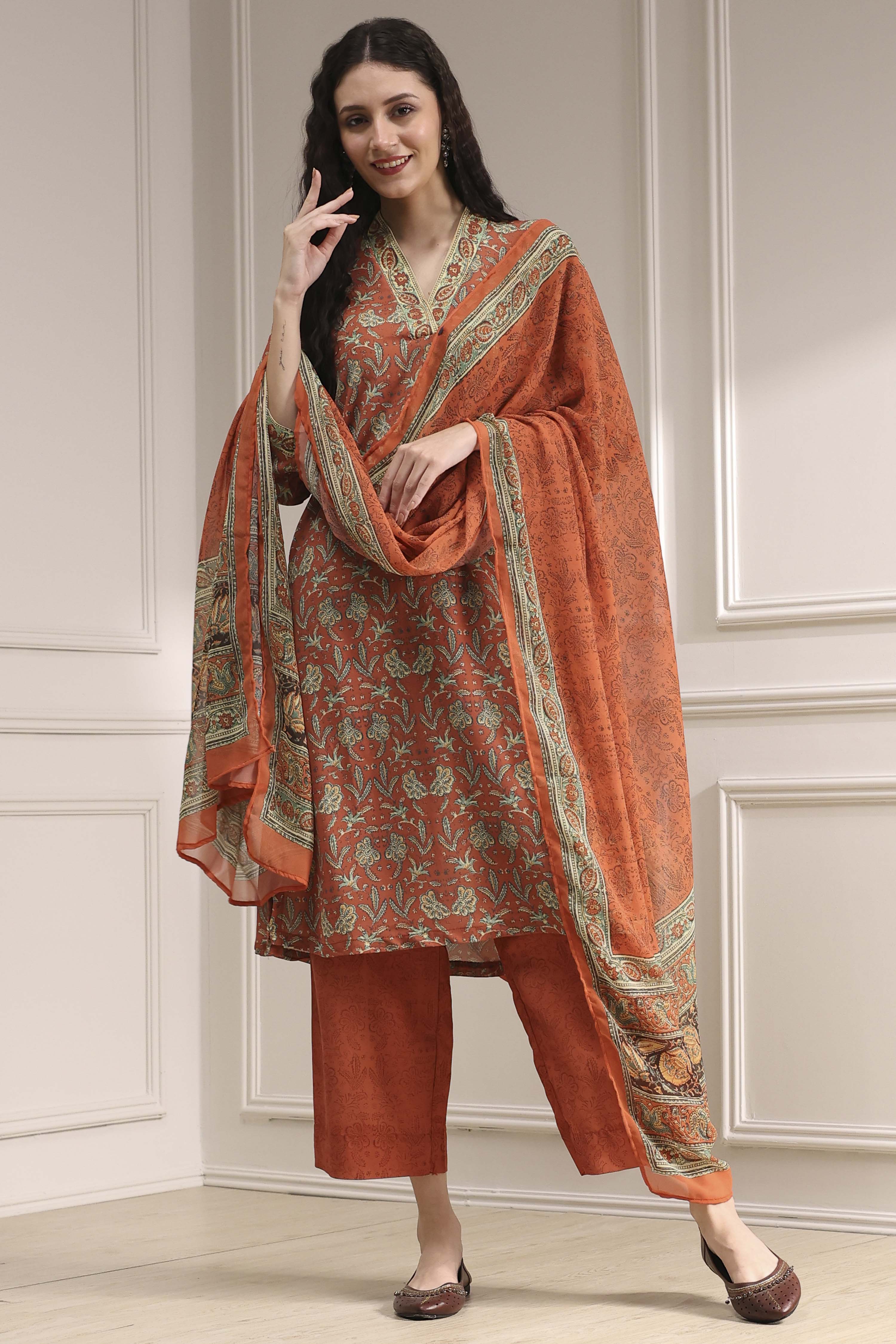 Blue Printed Straight Suit Set image number 6