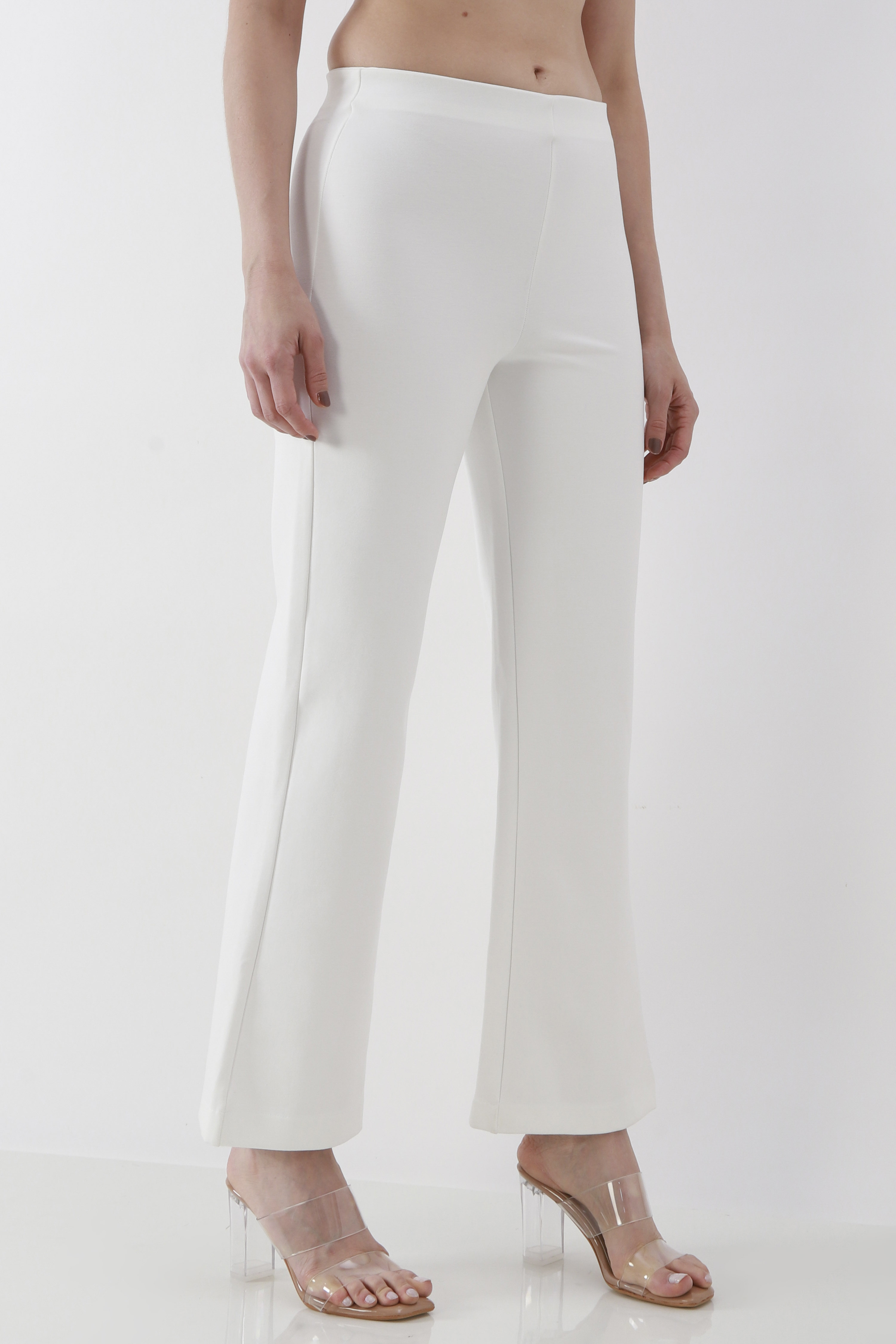 Beige Viscose Blend Flared Pants image number 3