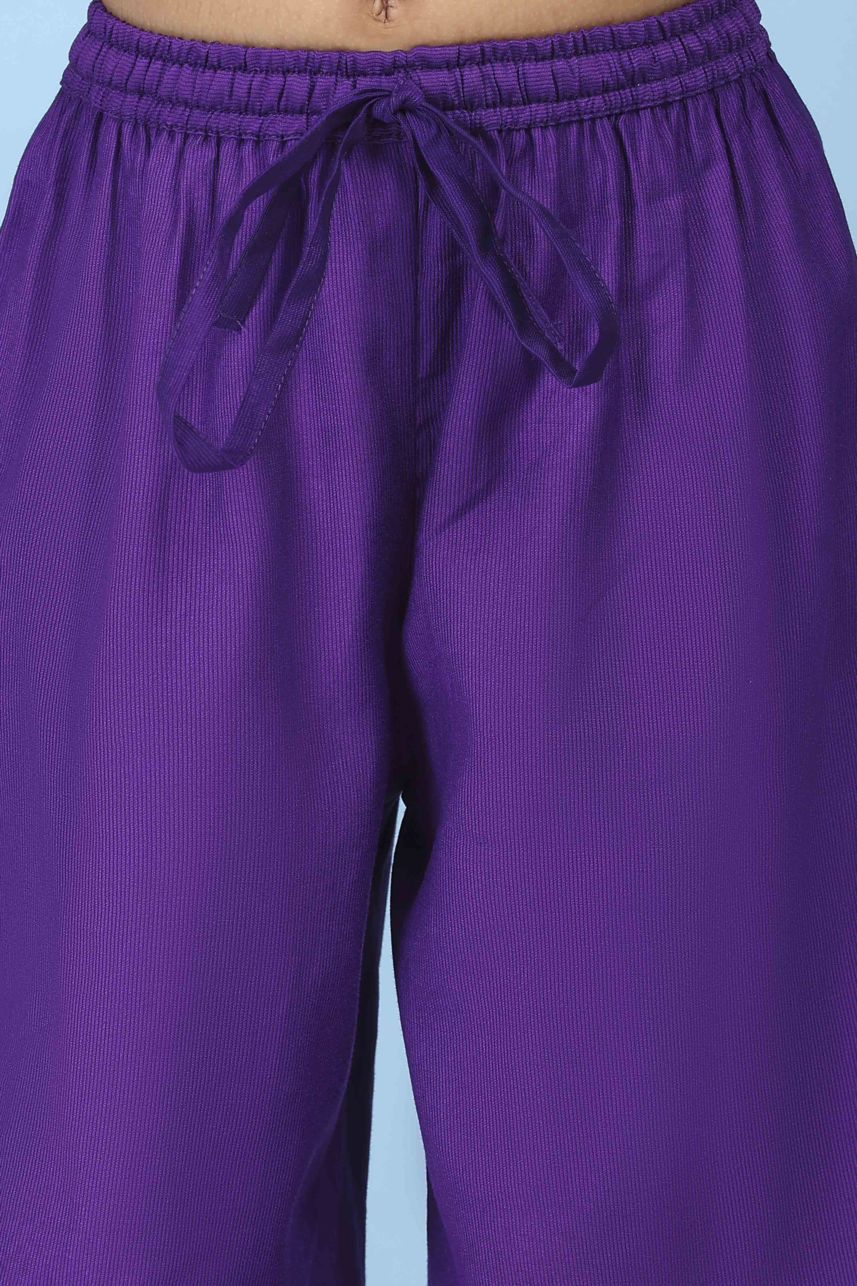 Purple Striped Yoke Gathered Suit Set image number 2