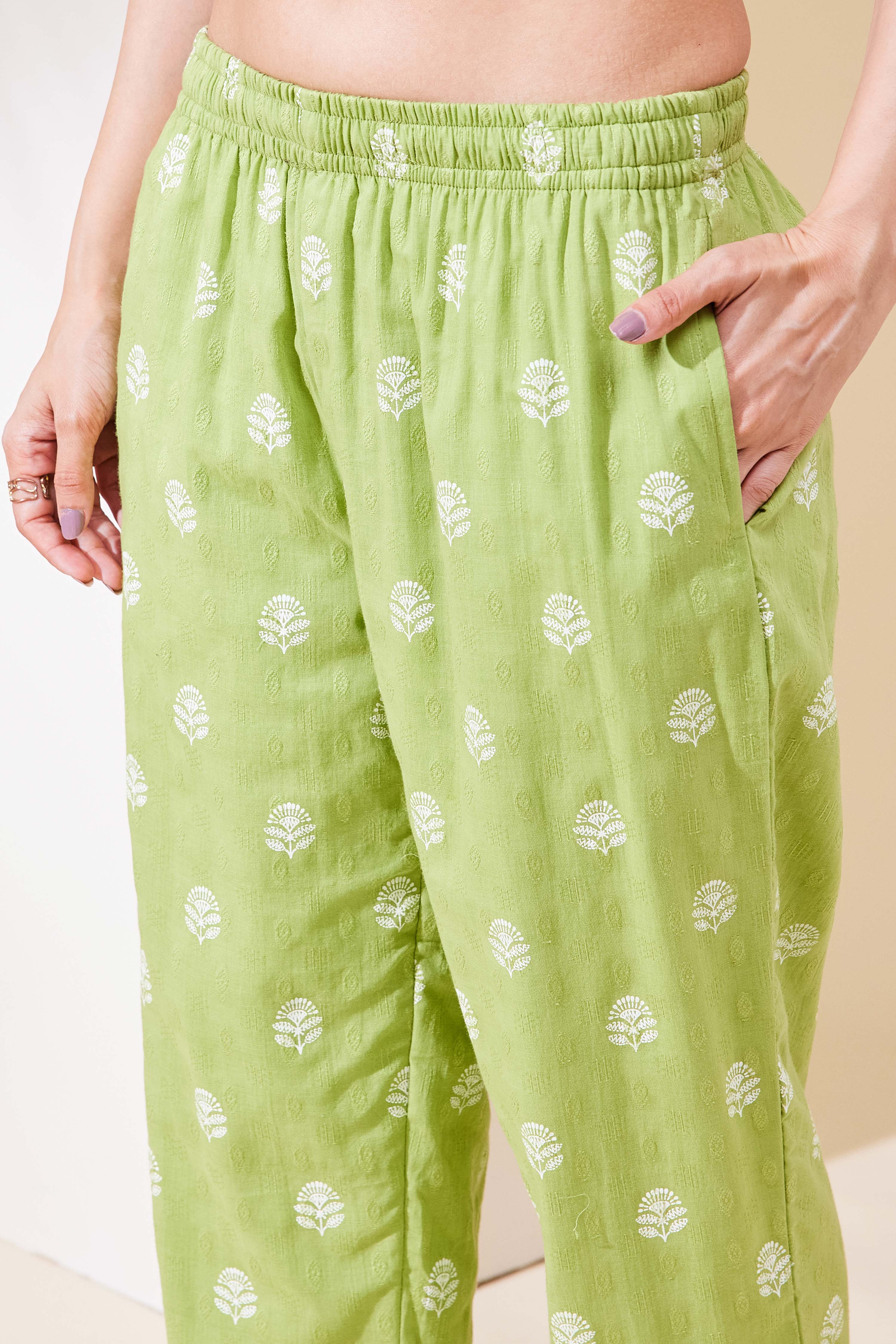 Green Cotton Straight Suit Set image number 2