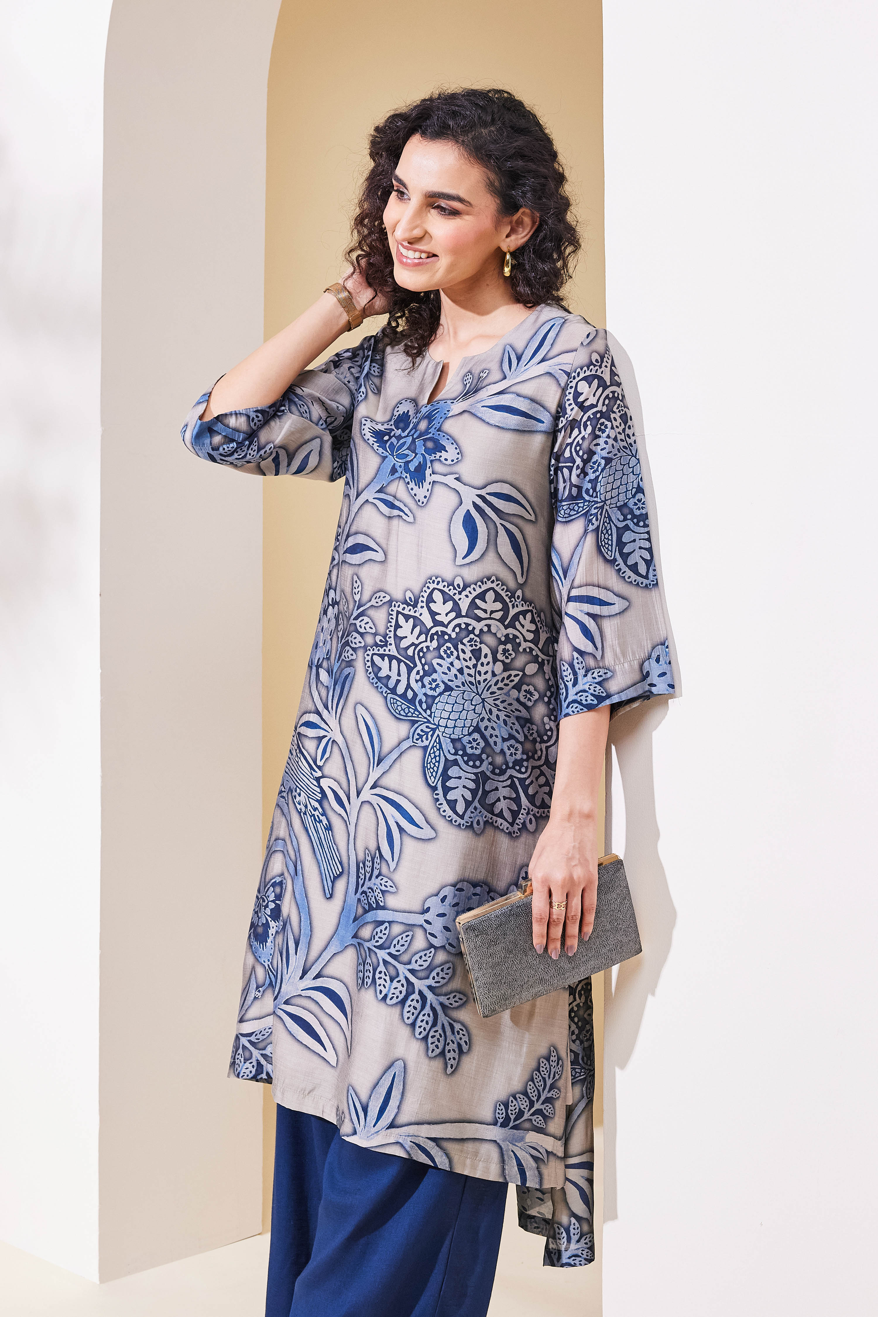 Blue Viscose Blend Straight Kurta Pants Set image number 7