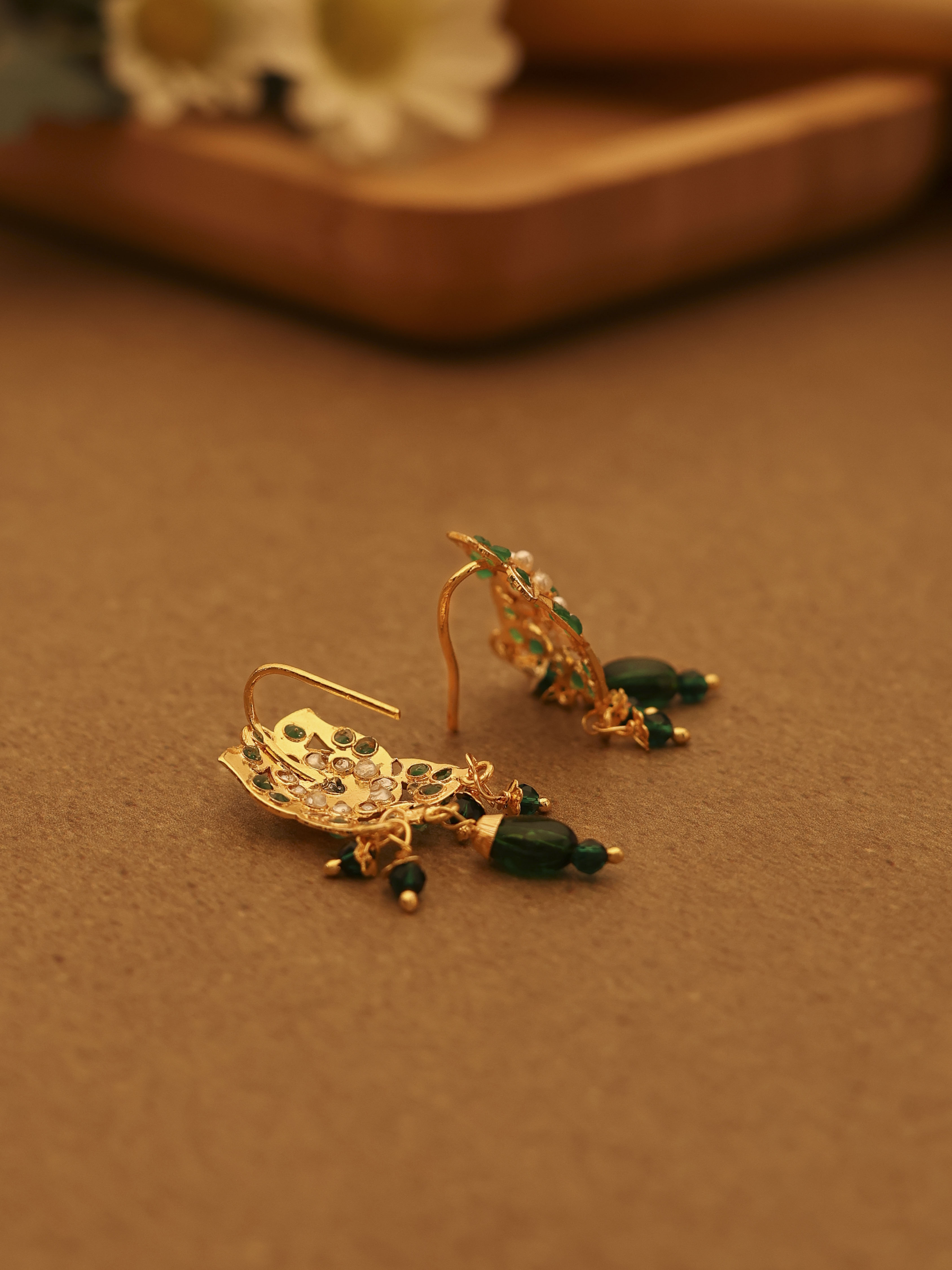 Green Gold Plated Brass Drop Earrings image number 2