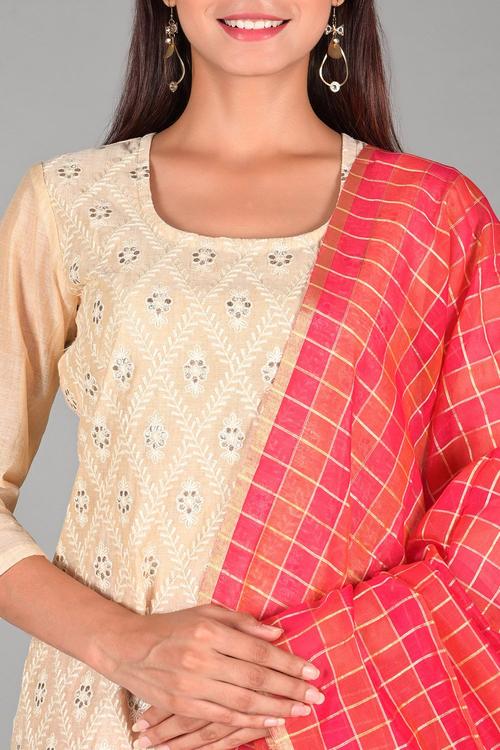 White Unstitched dress material Suit Set image number 1