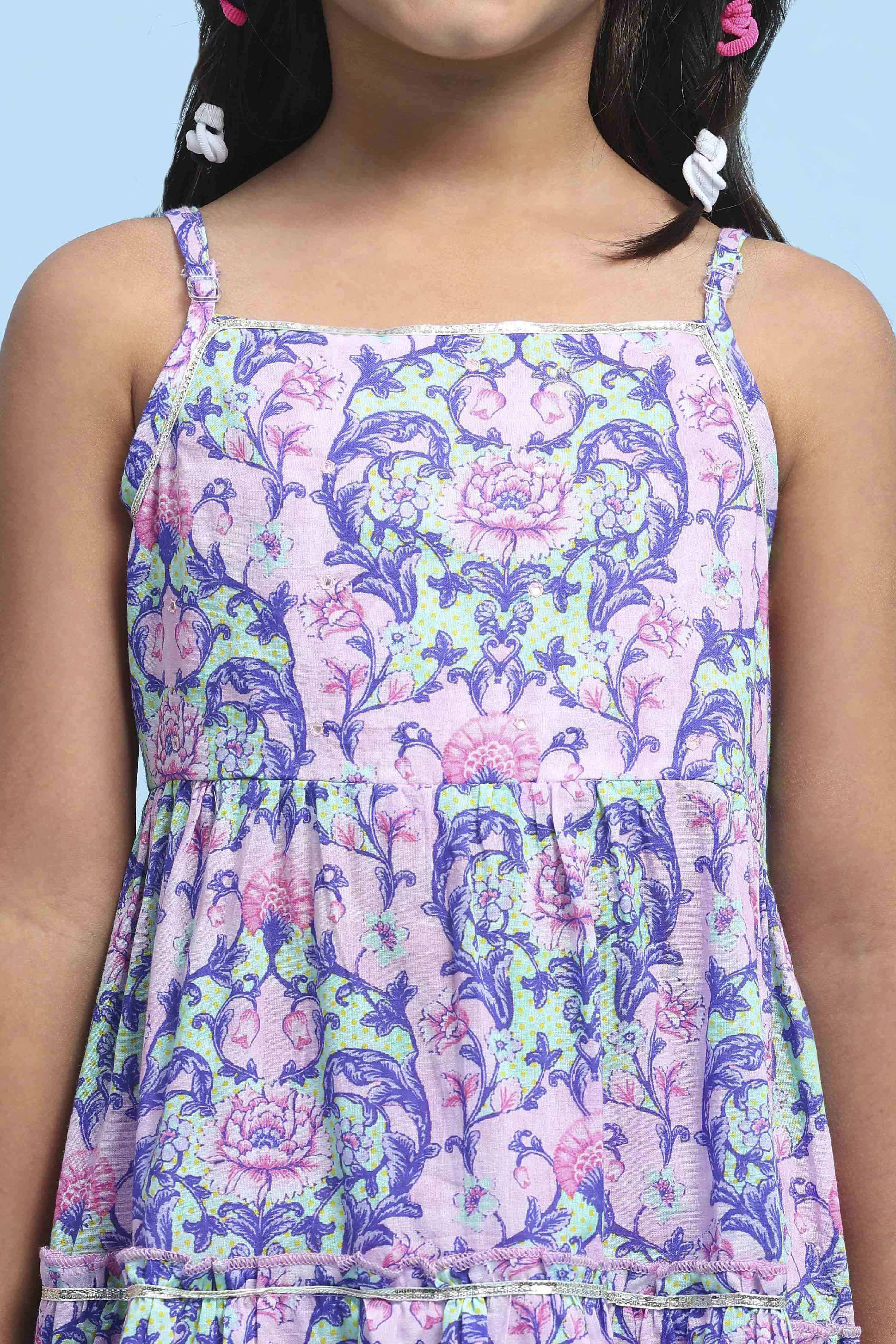 Pink Cotton Printed Tiered Suit Set image number 1