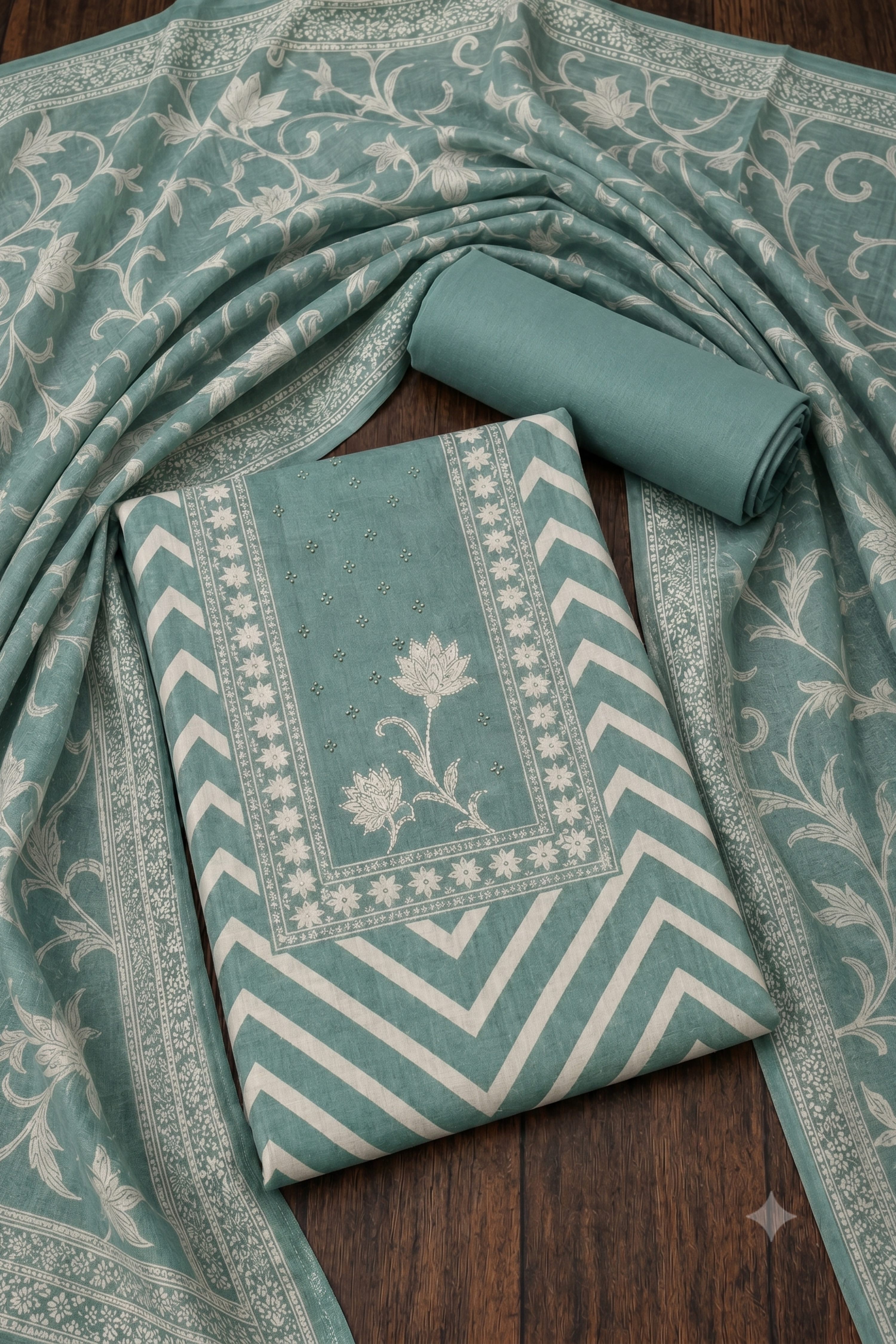 Peach Linen Modern Print Unstitched Suit Set image number 1